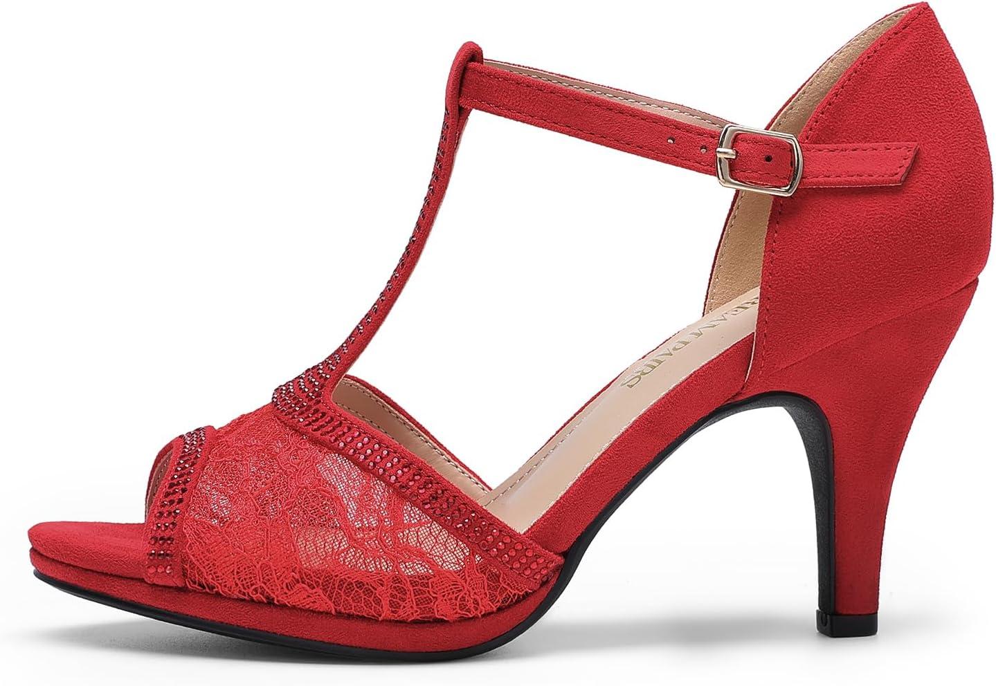 imageDREAM PAIRS Womens Stilettos Open Toe Pump Fashion Kitten Heel SandalsRedsuede