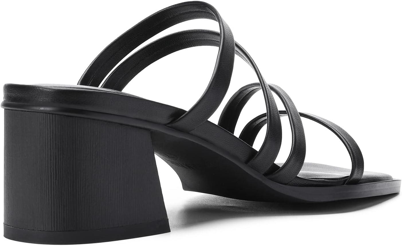 imageDREAM PAIRS Womens Strappy Heels Block Open Toe Low Heel Chunky Mules Sandals Dress ShoesBlack