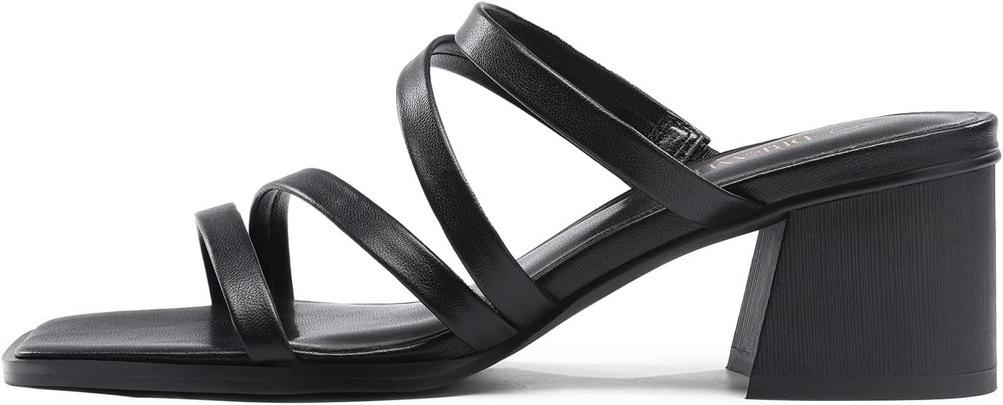 imageDREAM PAIRS Womens Strappy Heels Block Open Toe Low Heel Chunky Mules Sandals Dress ShoesBlack