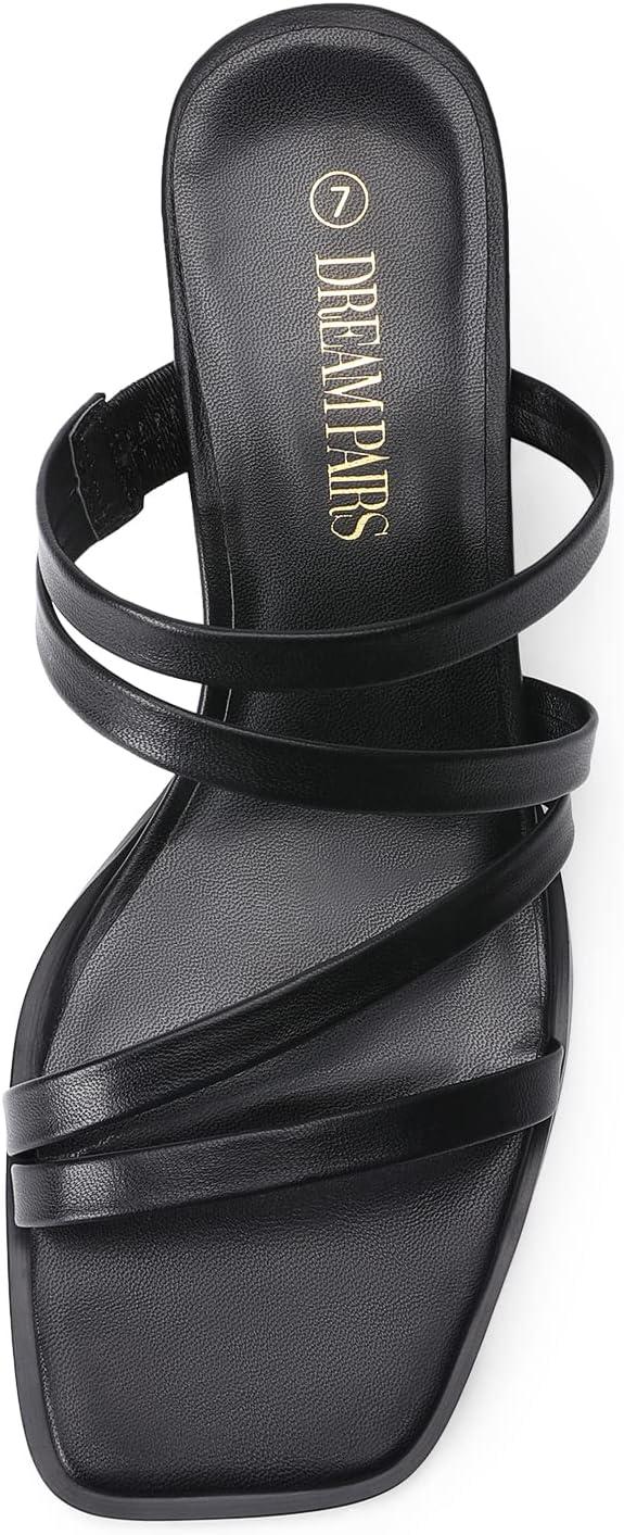 imageDREAM PAIRS Womens Strappy Heels Block Open Toe Low Heel Chunky Mules Sandals Dress ShoesBlack
