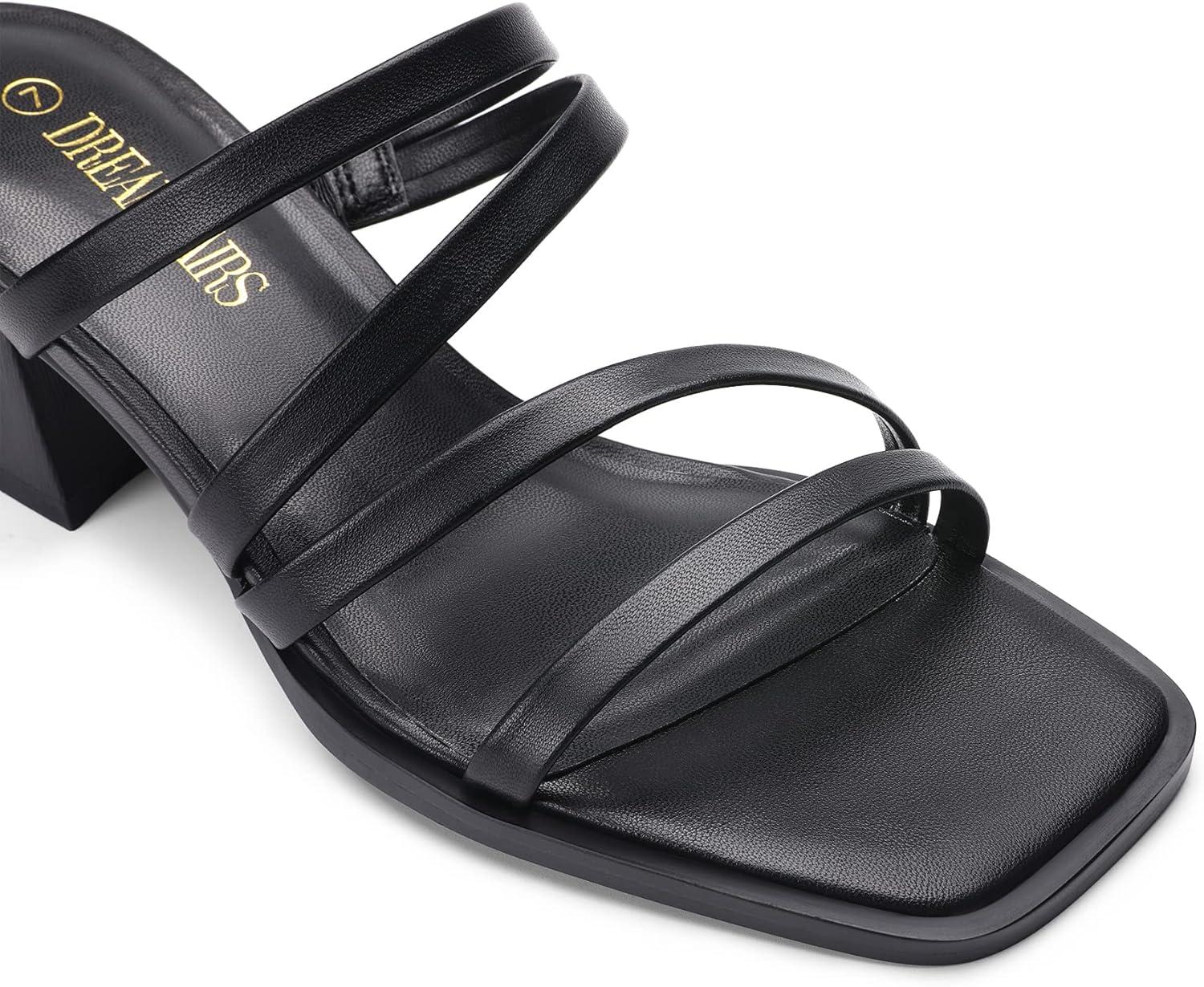 imageDREAM PAIRS Womens Strappy Heels Block Open Toe Low Heel Chunky Mules Sandals Dress ShoesBlack