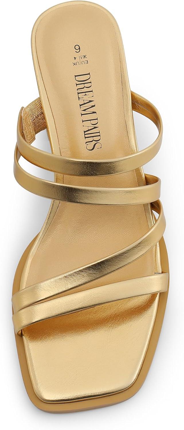 imageDREAM PAIRS Womens Strappy Heels Block Open Toe Low Heel Chunky Mules Sandals Dress ShoesGoldmetallic