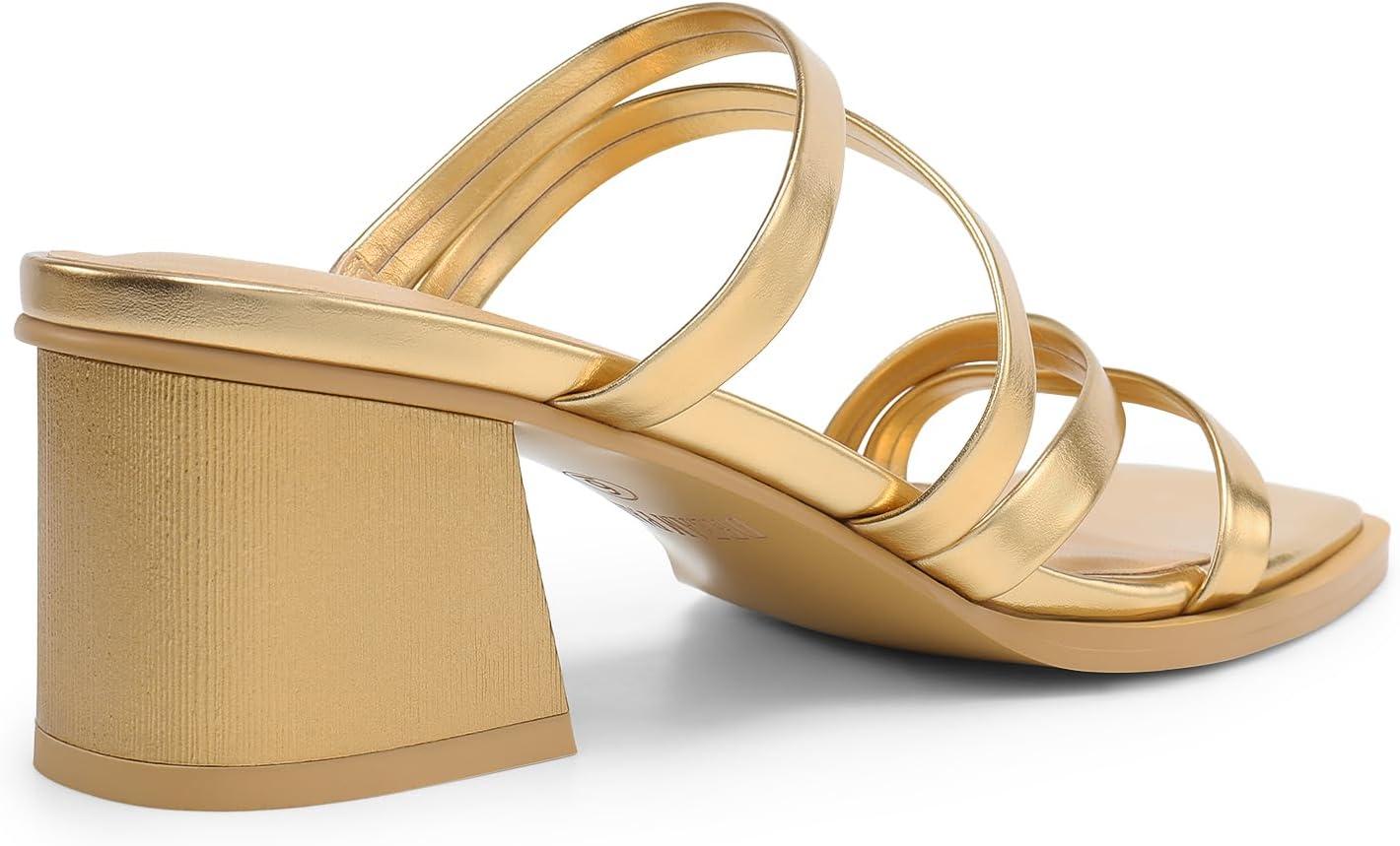 imageDREAM PAIRS Womens Strappy Heels Block Open Toe Low Heel Chunky Mules Sandals Dress ShoesGoldmetallic