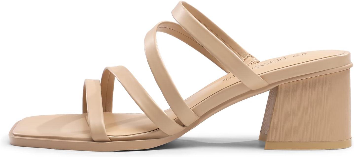 imageDREAM PAIRS Womens Strappy Heels Block Open Toe Low Heel Chunky Mules Sandals Dress ShoesNude