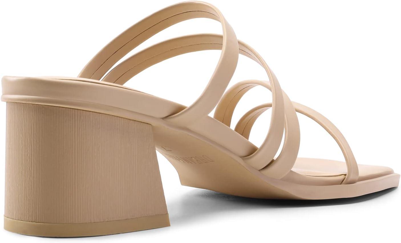 imageDREAM PAIRS Womens Strappy Heels Block Open Toe Low Heel Chunky Mules Sandals Dress ShoesNude