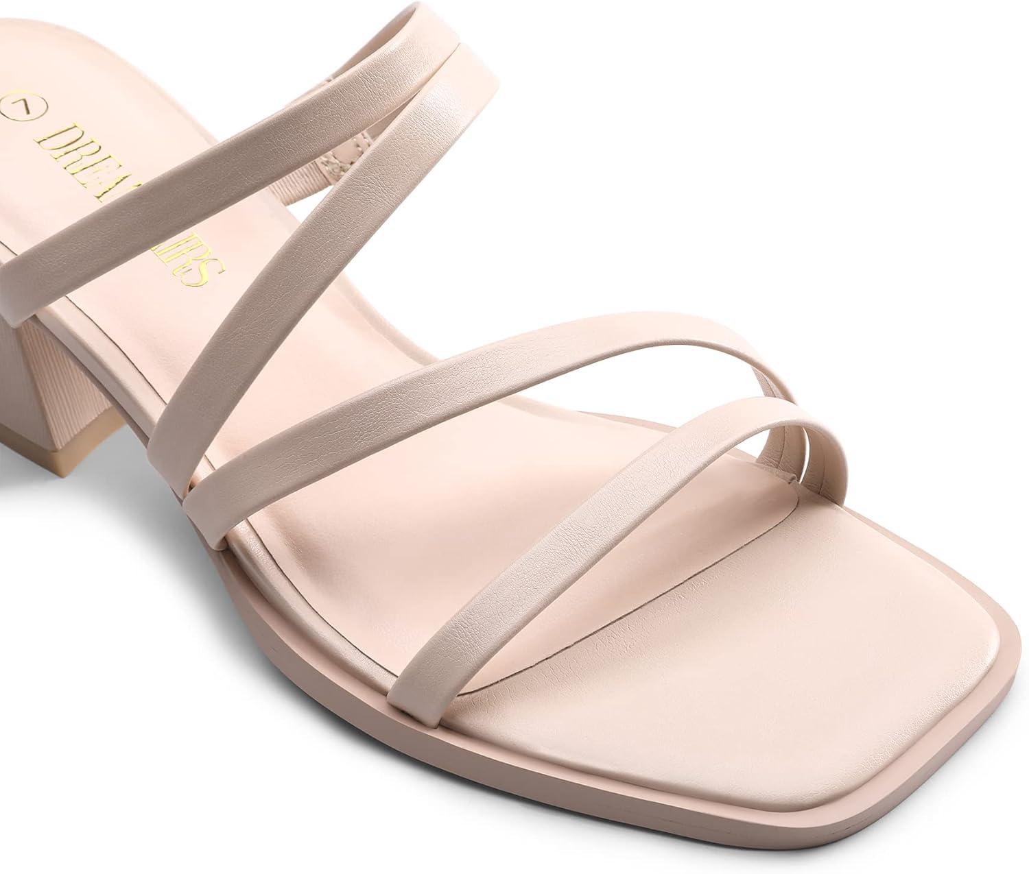 imageDREAM PAIRS Womens Strappy Heels Block Open Toe Low Heel Chunky Mules Sandals Dress ShoesPink