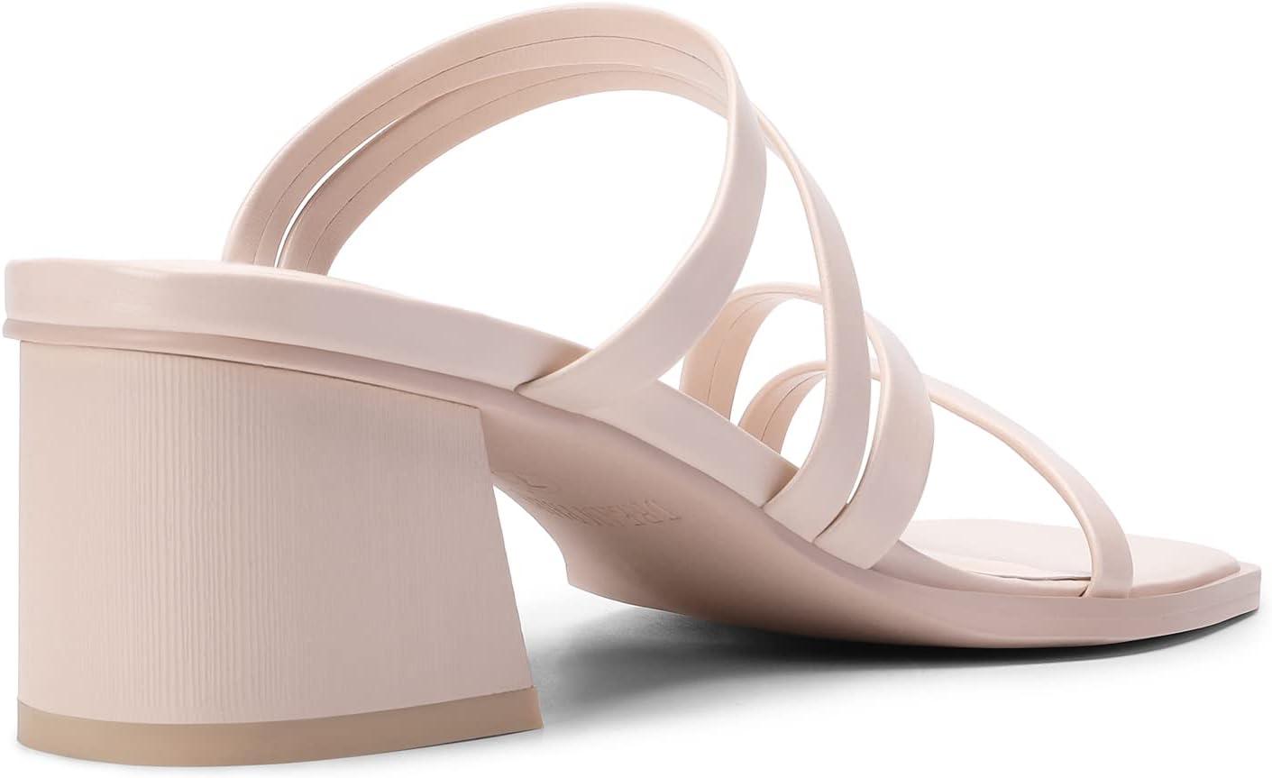 imageDREAM PAIRS Womens Strappy Heels Block Open Toe Low Heel Chunky Mules Sandals Dress ShoesPink