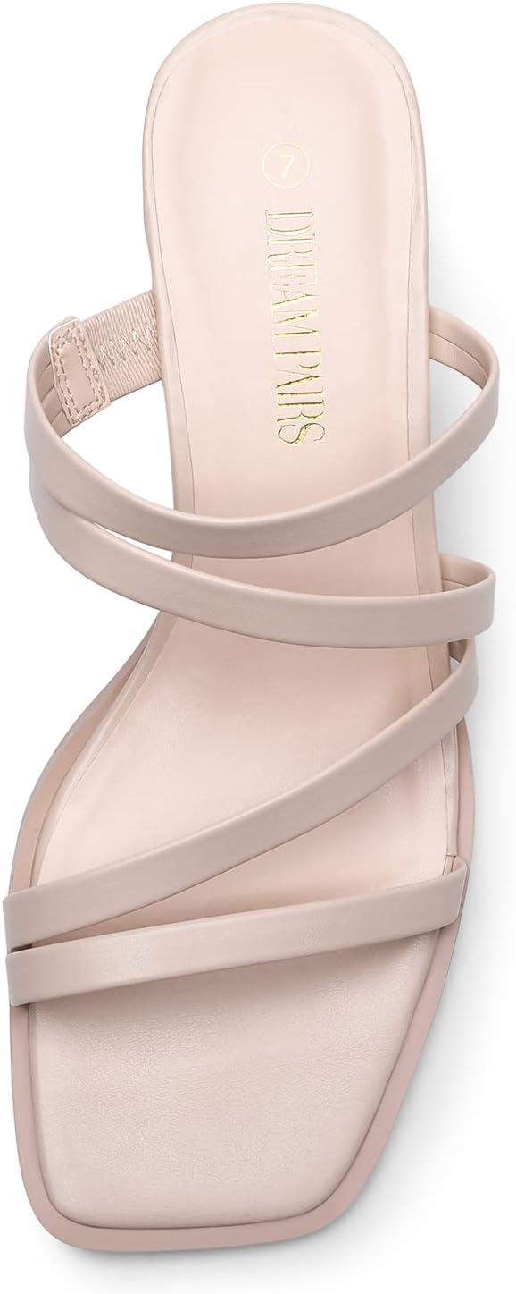 imageDREAM PAIRS Womens Strappy Heels Block Open Toe Low Heel Chunky Mules Sandals Dress ShoesPink