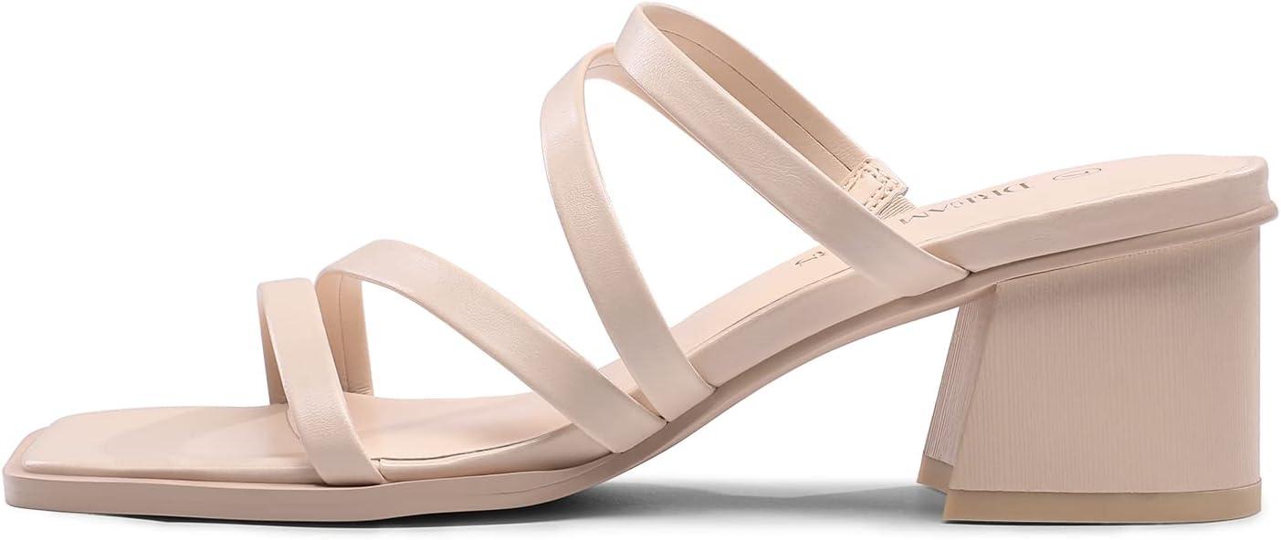 imageDREAM PAIRS Womens Strappy Heels Block Open Toe Low Heel Chunky Mules Sandals Dress ShoesPink