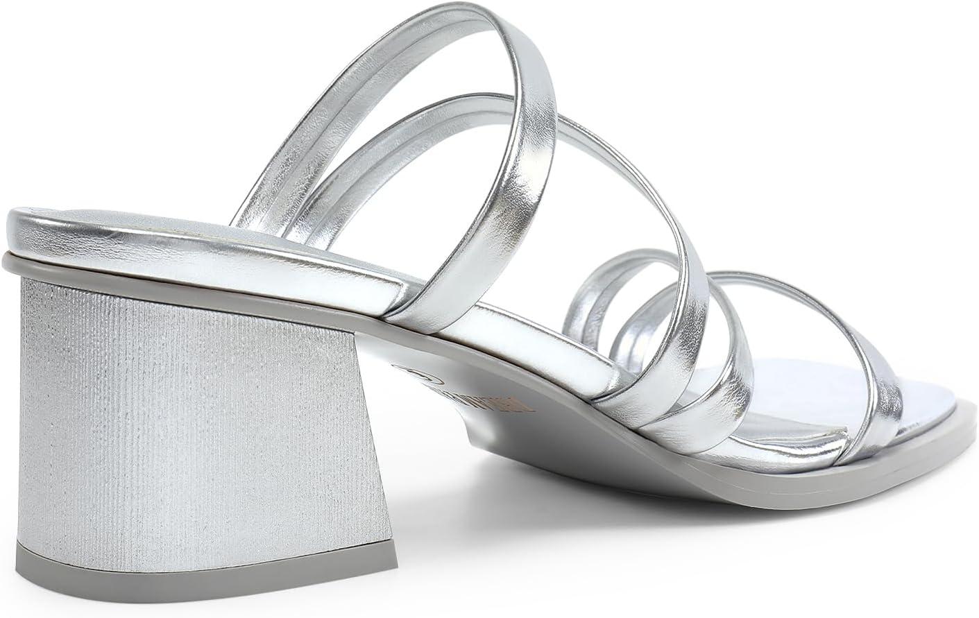 imageDREAM PAIRS Womens Strappy Heels Block Open Toe Low Heel Chunky Mules Sandals Dress ShoesSilvermetallic