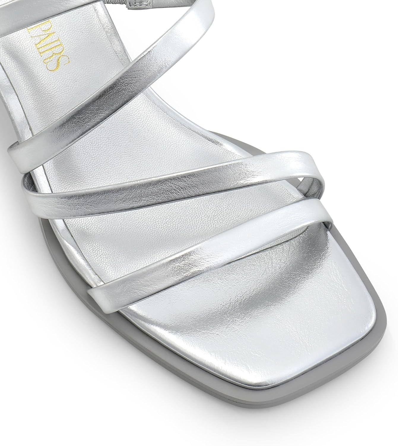 imageDREAM PAIRS Womens Strappy Heels Block Open Toe Low Heel Chunky Mules Sandals Dress ShoesSilvermetallic