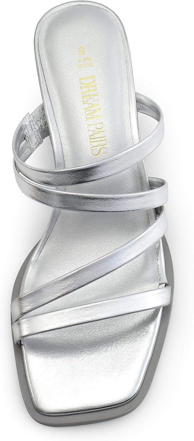 imageDREAM PAIRS Womens Strappy Heels Block Open Toe Low Heel Chunky Mules Sandals Dress ShoesSilvermetallic