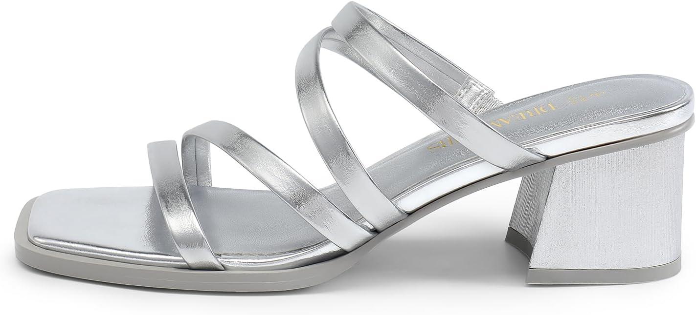 imageDREAM PAIRS Womens Strappy Heels Block Open Toe Low Heel Chunky Mules Sandals Dress ShoesSilvermetallic