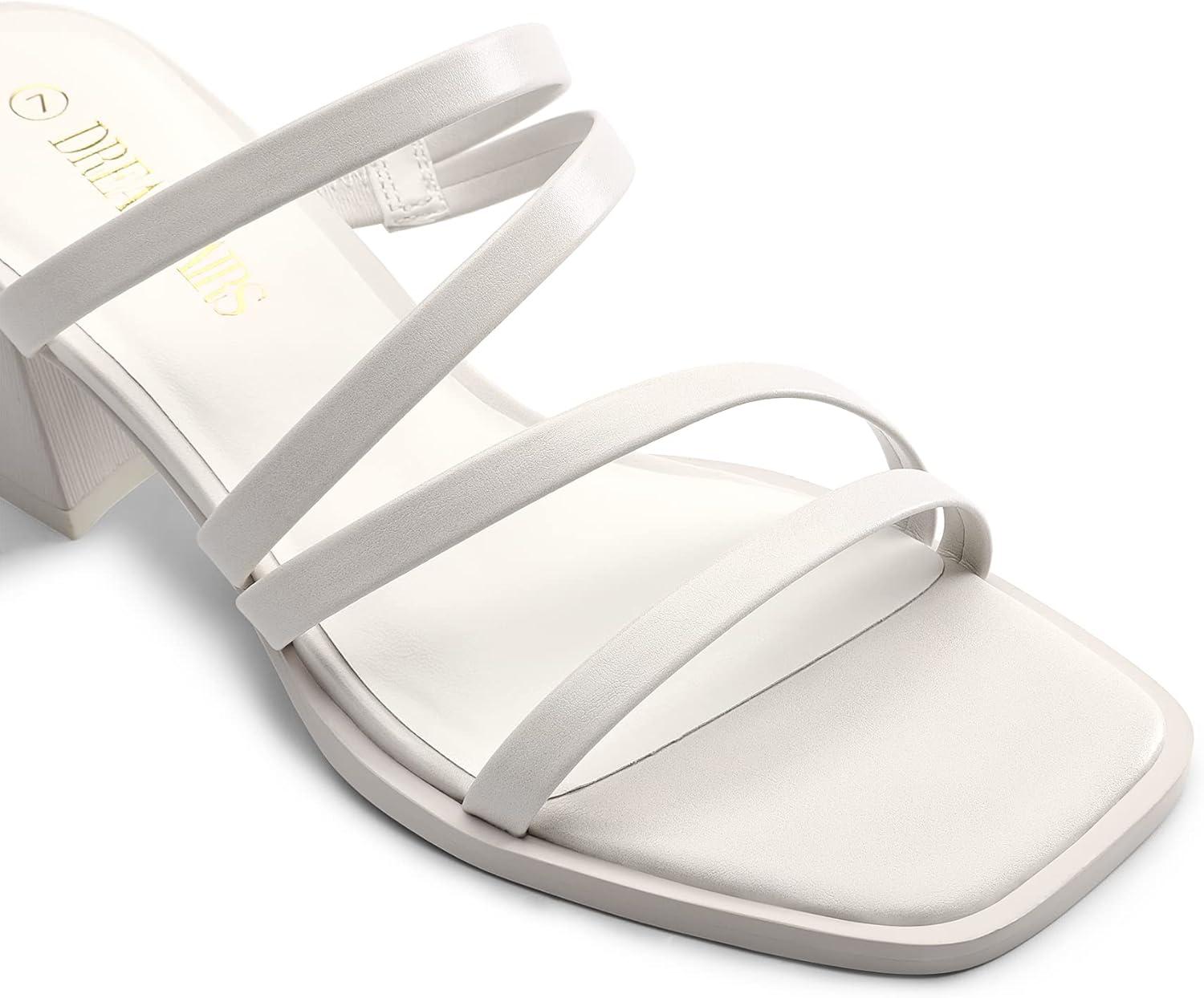 imageDREAM PAIRS Womens Strappy Heels Block Open Toe Low Heel Chunky Mules Sandals Dress ShoesWhite