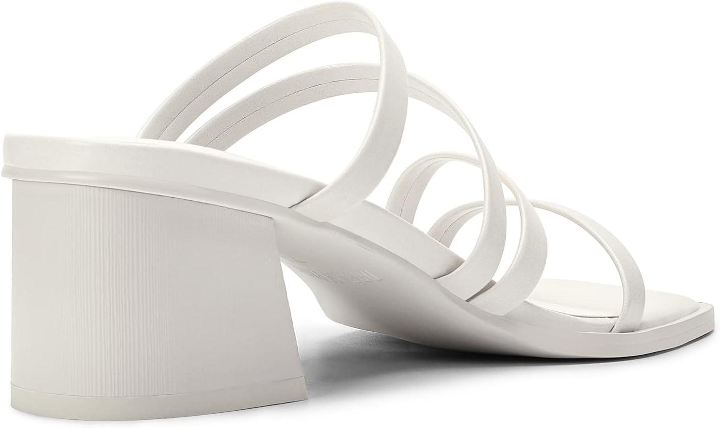 imageDREAM PAIRS Womens Strappy Heels Block Open Toe Low Heel Chunky Mules Sandals Dress ShoesWhite