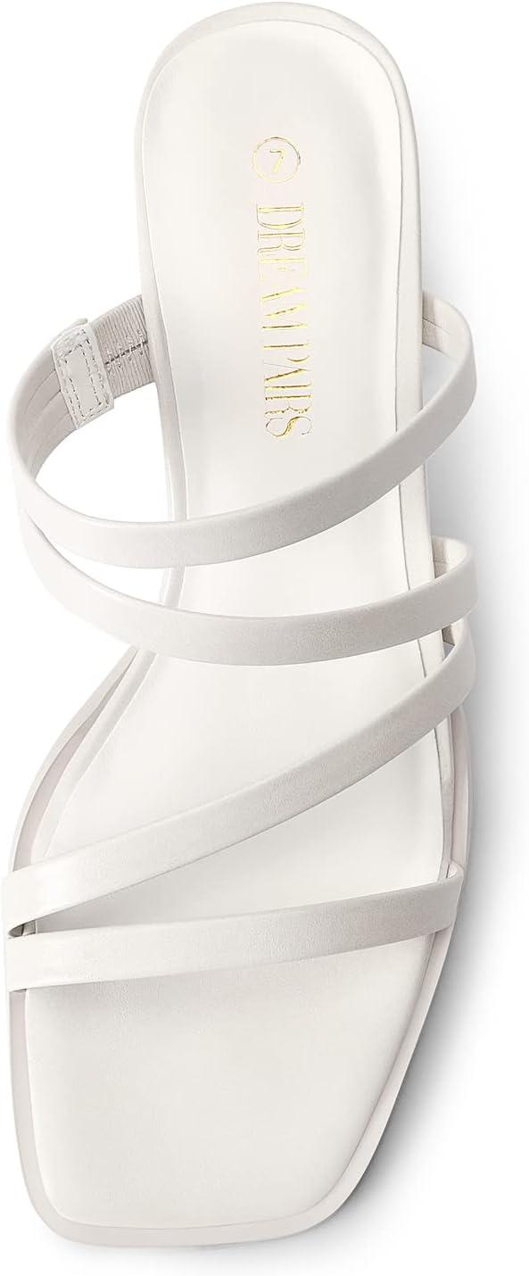 imageDREAM PAIRS Womens Strappy Heels Block Open Toe Low Heel Chunky Mules Sandals Dress ShoesWhite