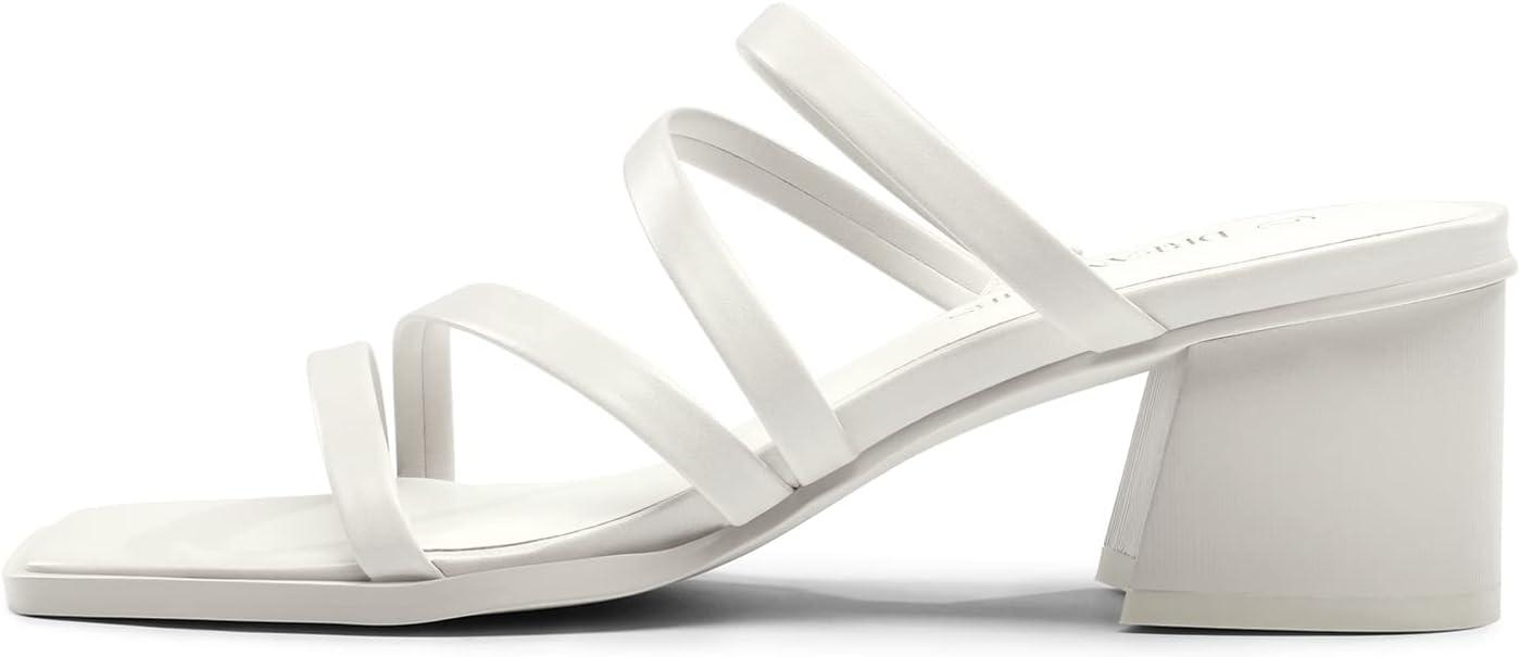 imageDREAM PAIRS Womens Strappy Heels Block Open Toe Low Heel Chunky Mules Sandals Dress ShoesWhite