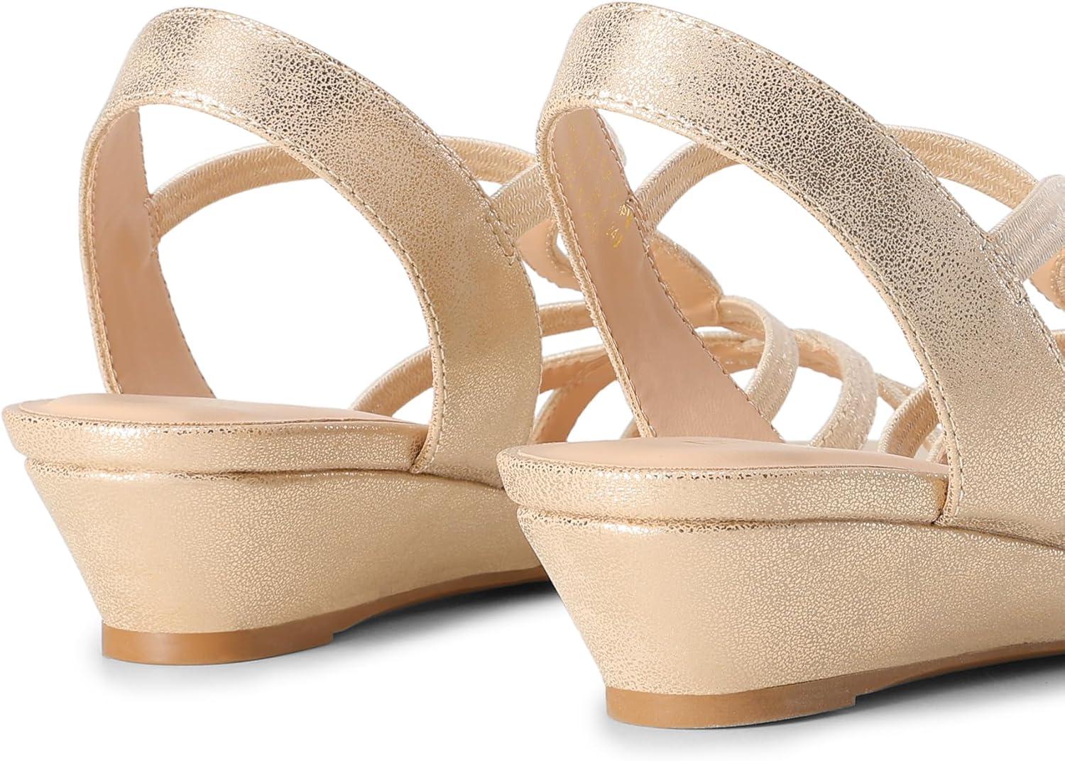 imageDREAM PAIRS Womens Strappy Wrapped Dressy Wedge Sandals Comfortable Low Heel Casual Summer ShoesGold