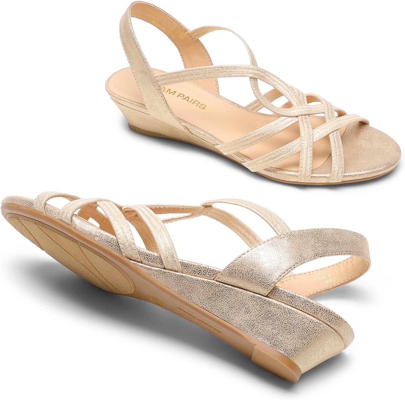 imageDREAM PAIRS Womens Strappy Wrapped Dressy Wedge Sandals Comfortable Low Heel Casual Summer ShoesGold