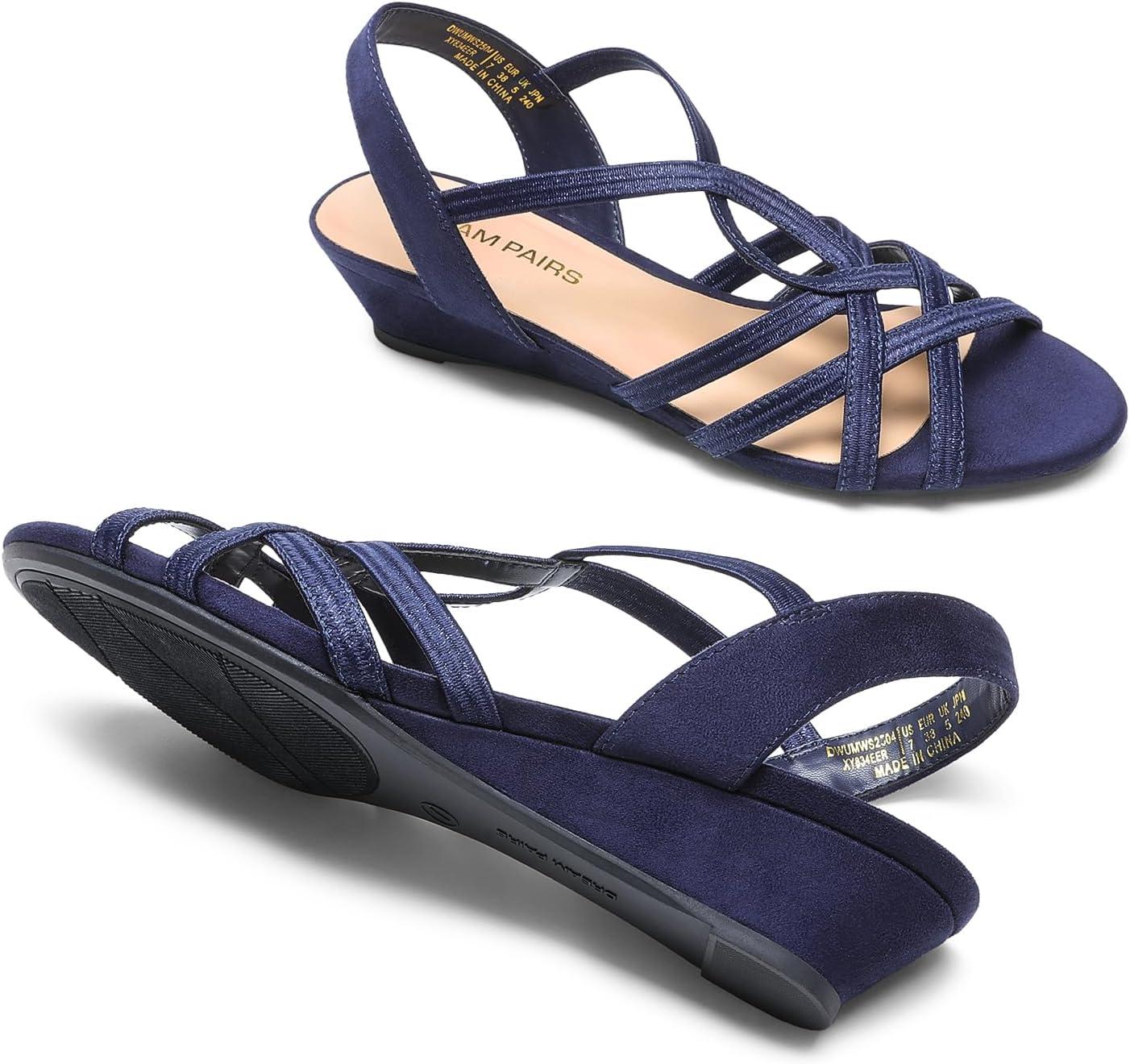 imageDREAM PAIRS Womens Strappy Wrapped Dressy Wedge Sandals Comfortable Low Heel Casual Summer ShoesNavy