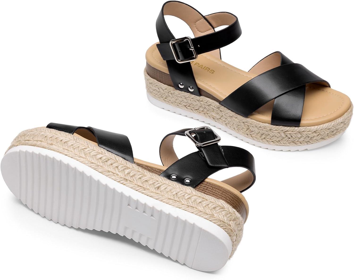 imageDREAM PAIRS Womens Stylish Platform Espadrille Wedge Sandals Round Toe Summer Causal Shoes Crisscross Band Adjustable Ankle Strap BuckleBlack