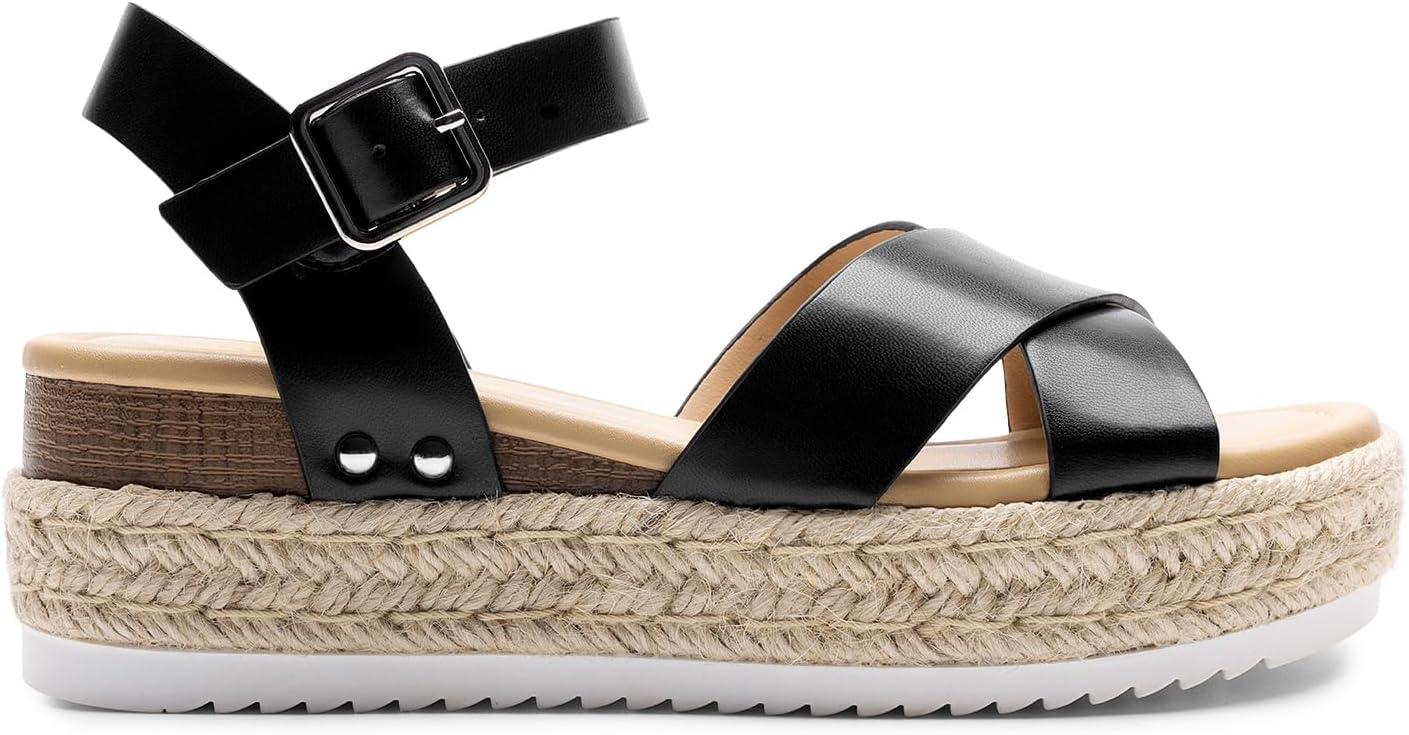 imageDREAM PAIRS Womens Stylish Platform Espadrille Wedge Sandals Round Toe Summer Causal Shoes Crisscross Band Adjustable Ankle Strap BuckleBlack