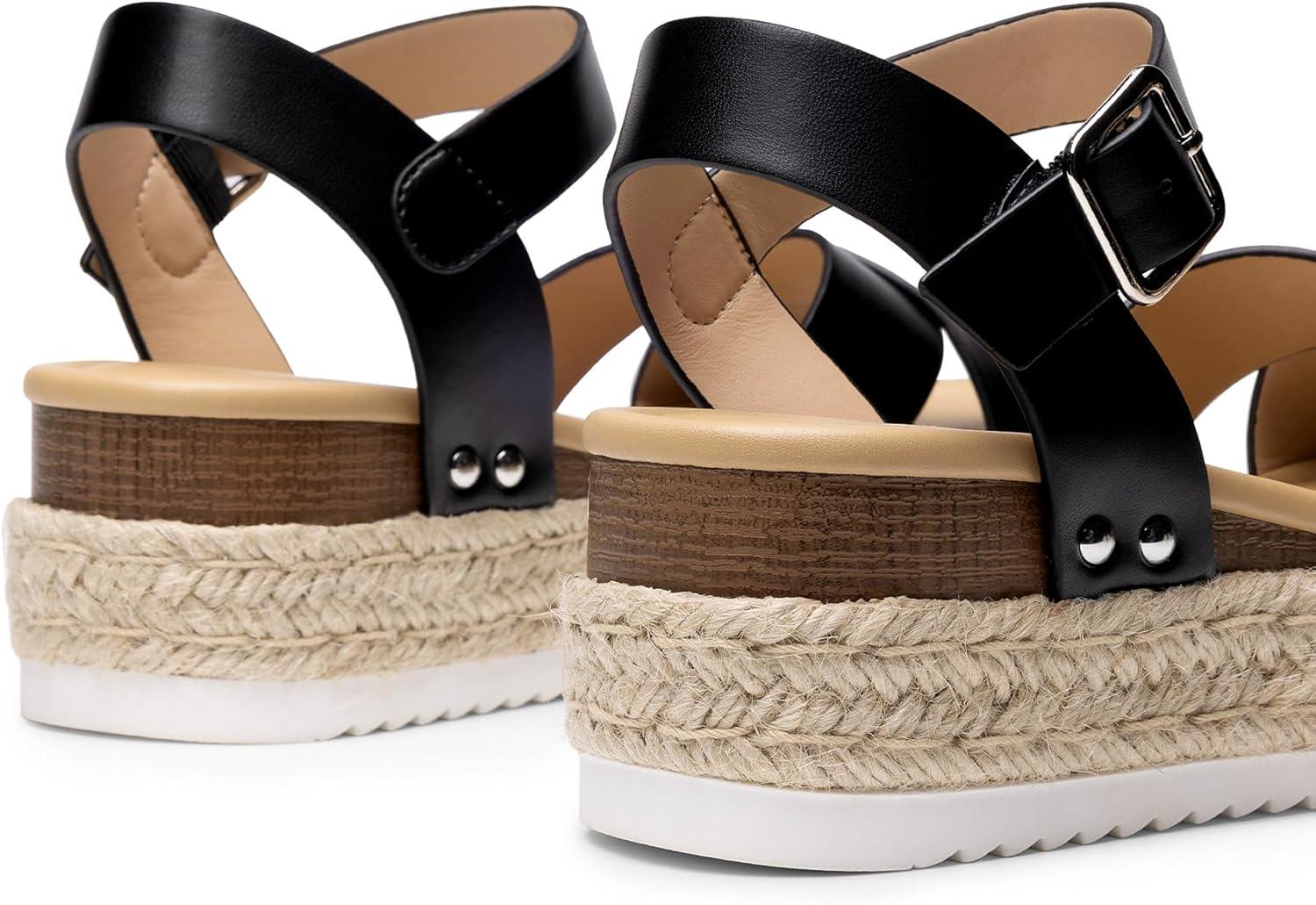 imageDREAM PAIRS Womens Stylish Platform Espadrille Wedge Sandals Round Toe Summer Causal Shoes Crisscross Band Adjustable Ankle Strap BuckleBlack