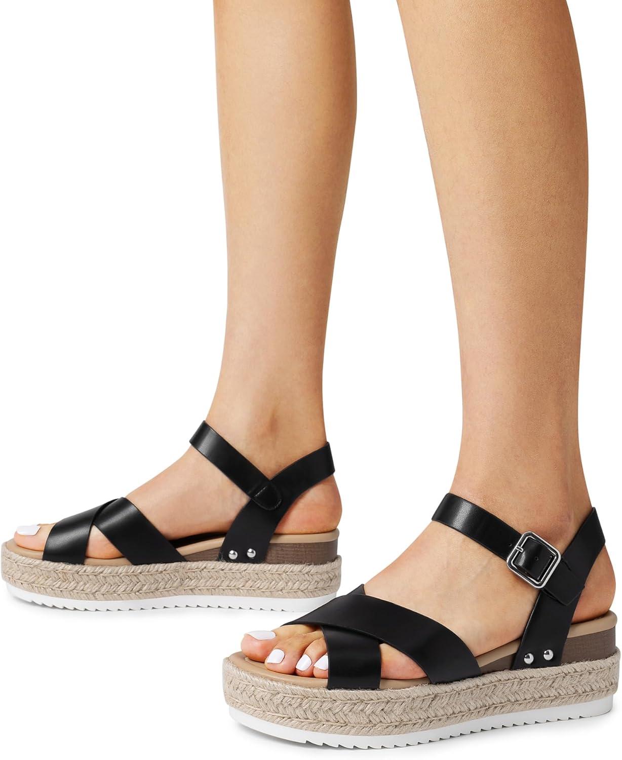 imageDREAM PAIRS Womens Stylish Platform Espadrille Wedge Sandals Round Toe Summer Causal Shoes Crisscross Band Adjustable Ankle Strap BuckleBlack