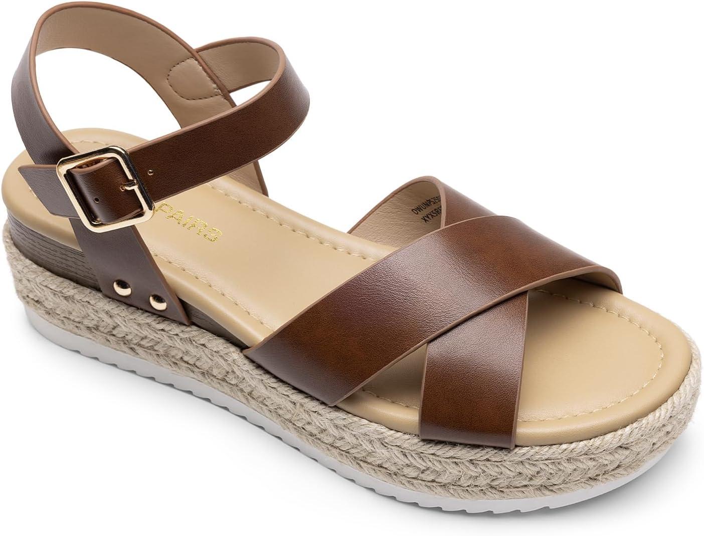 imageDREAM PAIRS Womens Stylish Platform Espadrille Wedge Sandals Round Toe Summer Causal Shoes Crisscross Band Adjustable Ankle Strap BuckleBrown