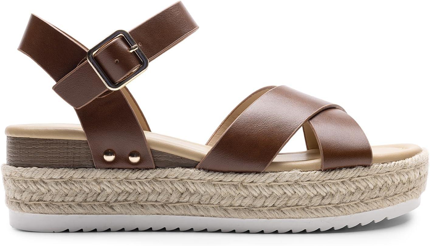 imageDREAM PAIRS Womens Stylish Platform Espadrille Wedge Sandals Round Toe Summer Causal Shoes Crisscross Band Adjustable Ankle Strap BuckleBrown