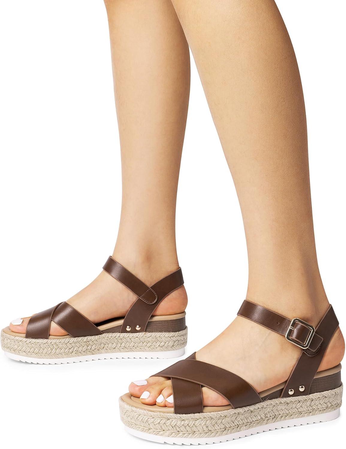 imageDREAM PAIRS Womens Stylish Platform Espadrille Wedge Sandals Round Toe Summer Causal Shoes Crisscross Band Adjustable Ankle Strap BuckleBrown