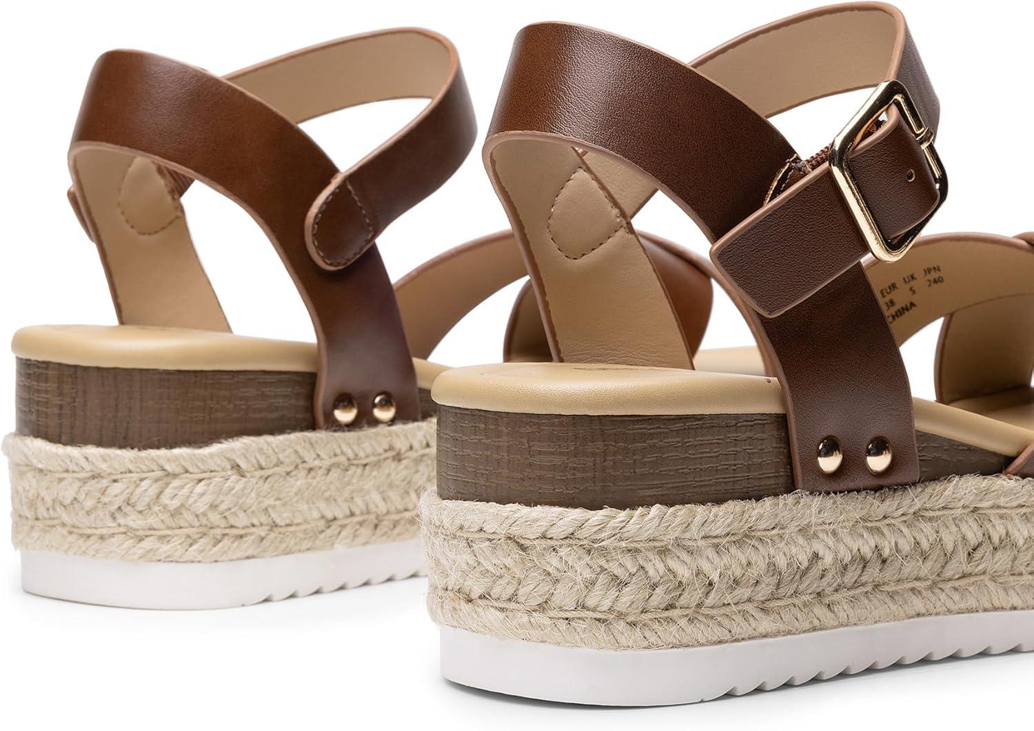 imageDREAM PAIRS Womens Stylish Platform Espadrille Wedge Sandals Round Toe Summer Causal Shoes Crisscross Band Adjustable Ankle Strap BuckleBrown