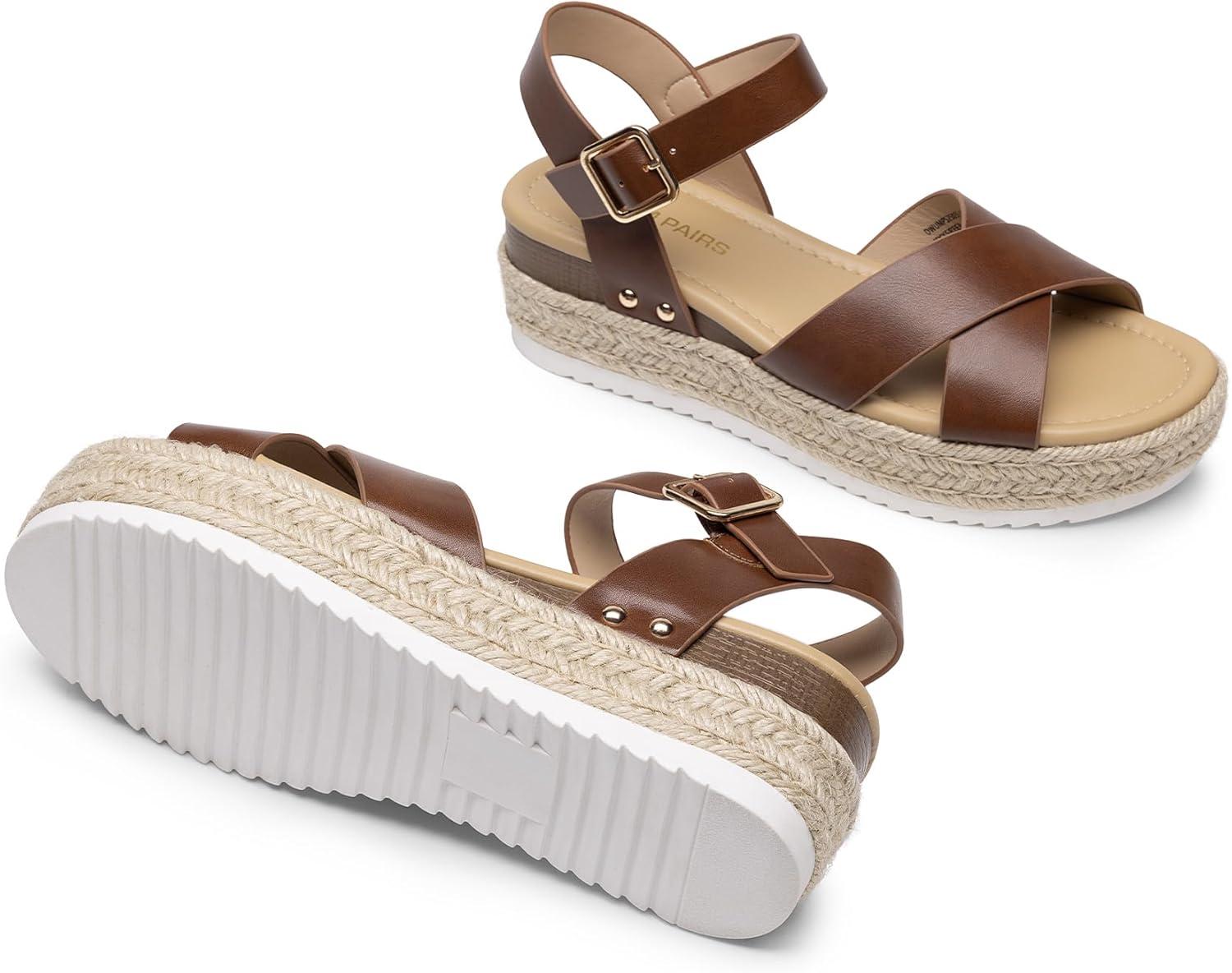 imageDREAM PAIRS Womens Stylish Platform Espadrille Wedge Sandals Round Toe Summer Causal Shoes Crisscross Band Adjustable Ankle Strap BuckleBrown