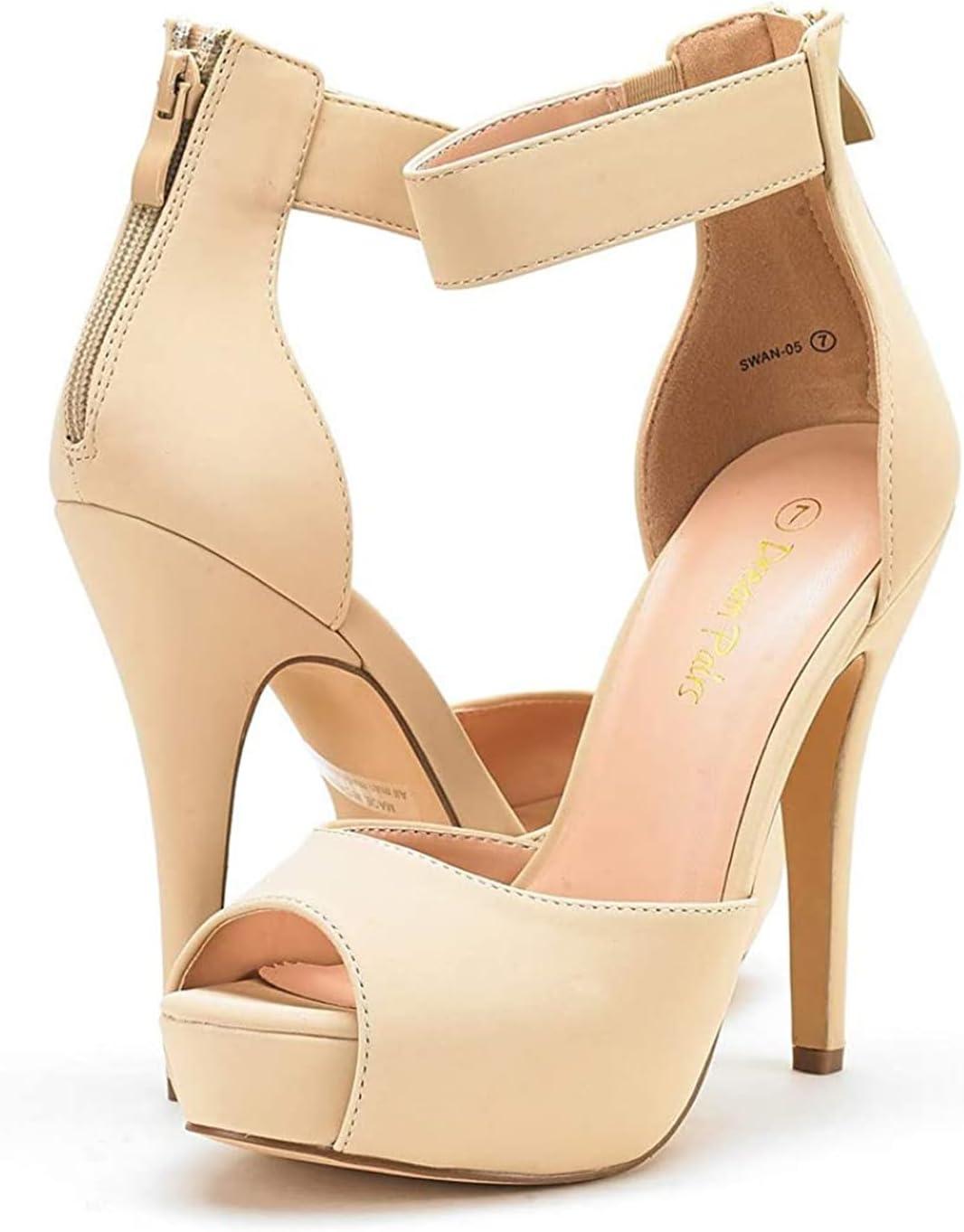 imageDREAM PAIRS Womens Swan05 High Heel Platform Dress Pump ShoesNudeNubuck