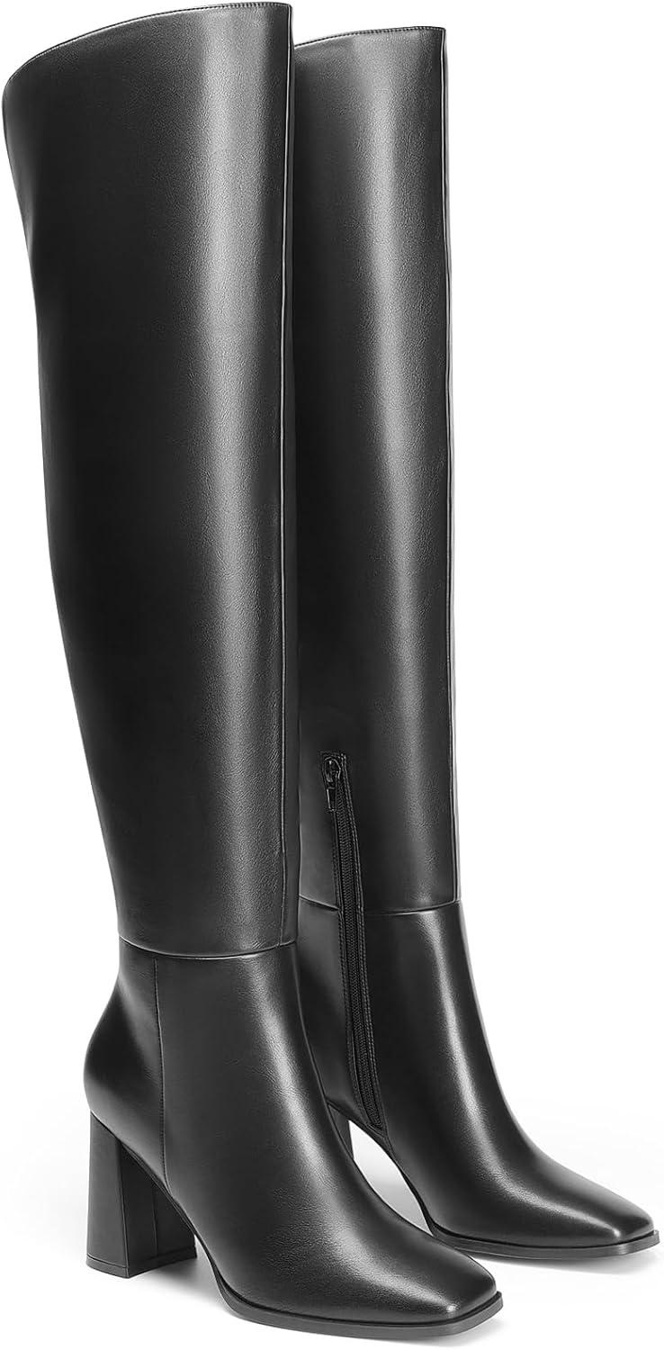 imageDREAM PAIRS Womens Tall Over the Knee Boots Thigh High Fall Block Chunky Heeled Knee High Long Boots with Fashion Square Toe and Side ZipperBlack