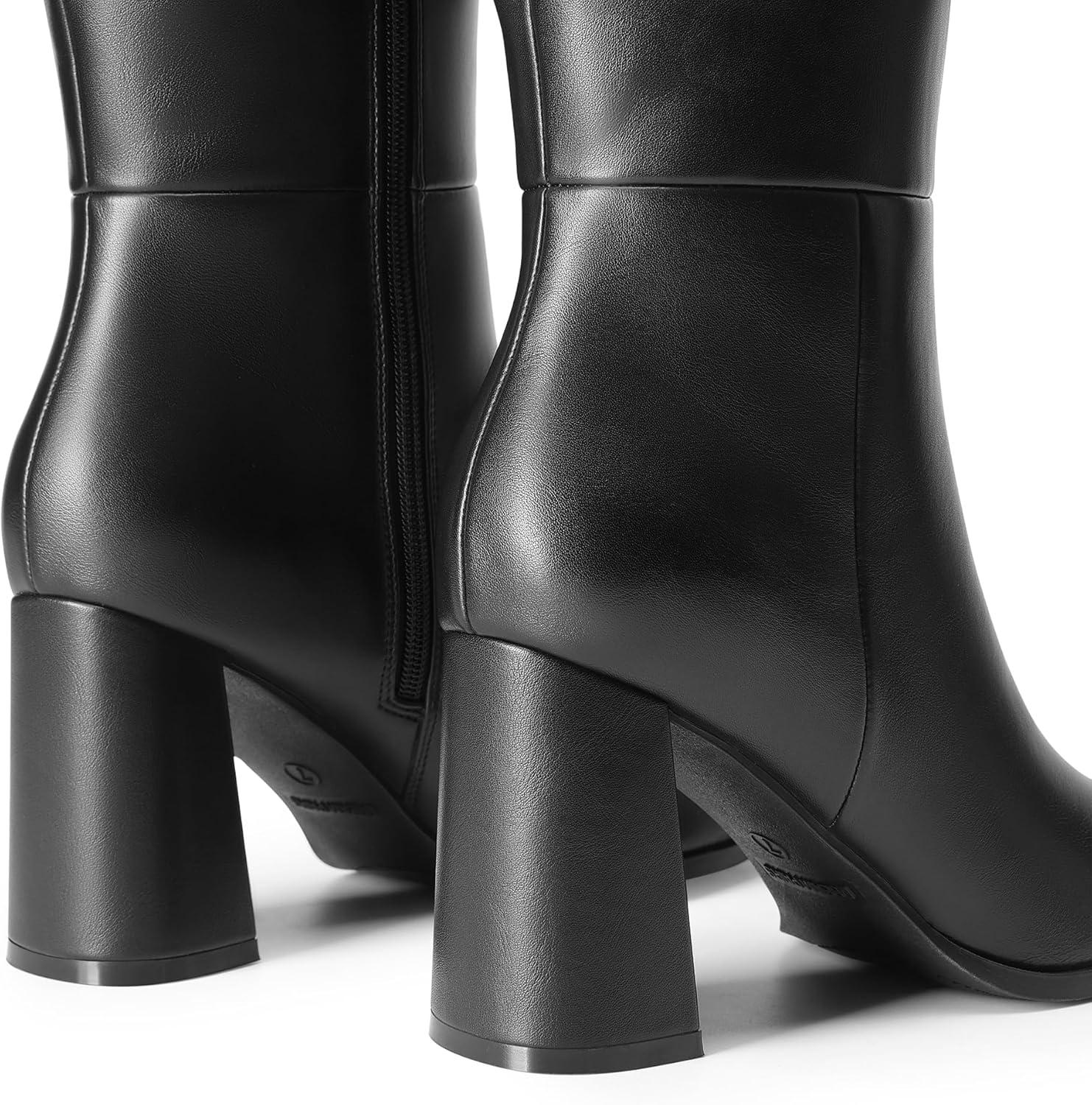 imageDREAM PAIRS Womens Tall Over the Knee Boots Thigh High Fall Block Chunky Heeled Knee High Long Boots with Fashion Square Toe and Side ZipperBlack