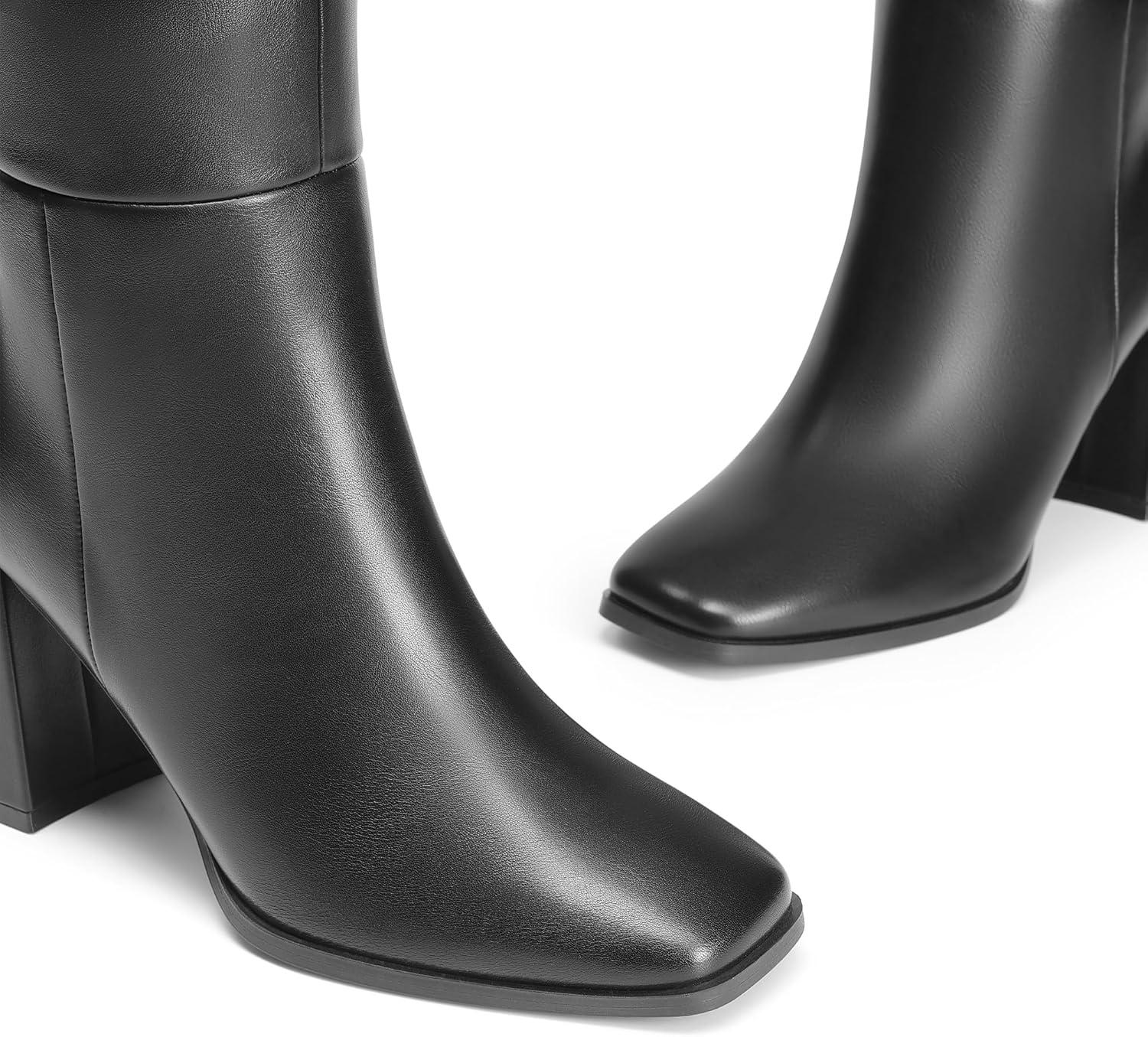 imageDREAM PAIRS Womens Tall Over the Knee Boots Thigh High Fall Block Chunky Heeled Knee High Long Boots with Fashion Square Toe and Side ZipperBlack