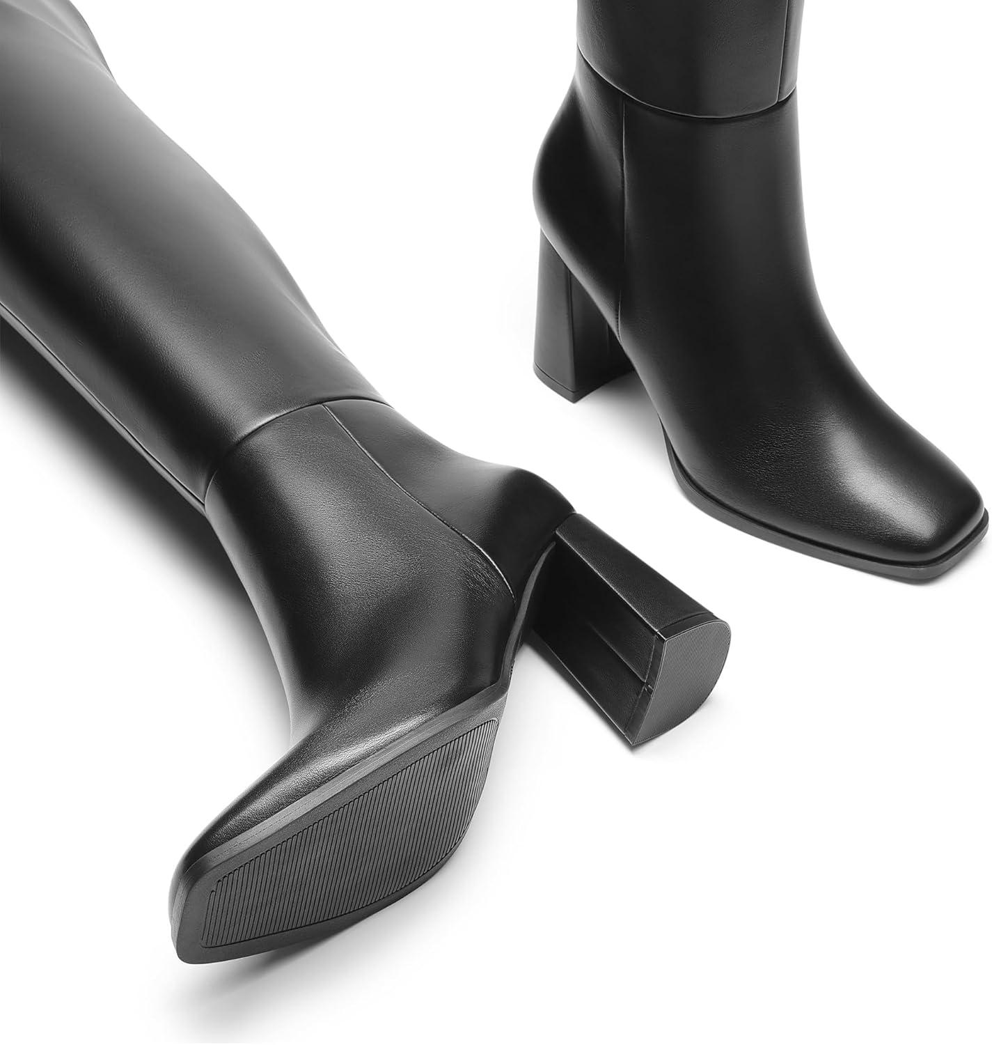 imageDREAM PAIRS Womens Tall Over the Knee Boots Thigh High Fall Block Chunky Heeled Knee High Long Boots with Fashion Square Toe and Side ZipperBlack