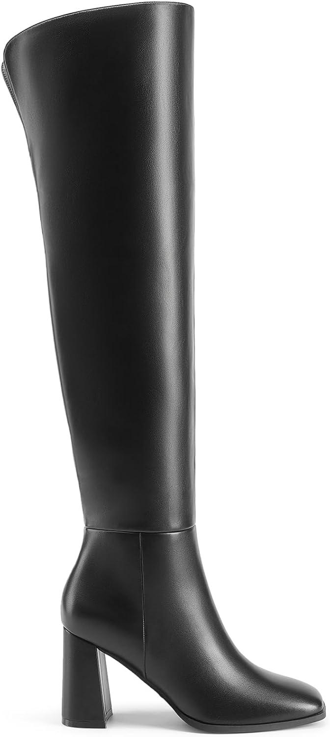 imageDREAM PAIRS Womens Tall Over the Knee Boots Thigh High Fall Block Chunky Heeled Knee High Long Boots with Fashion Square Toe and Side ZipperBlack