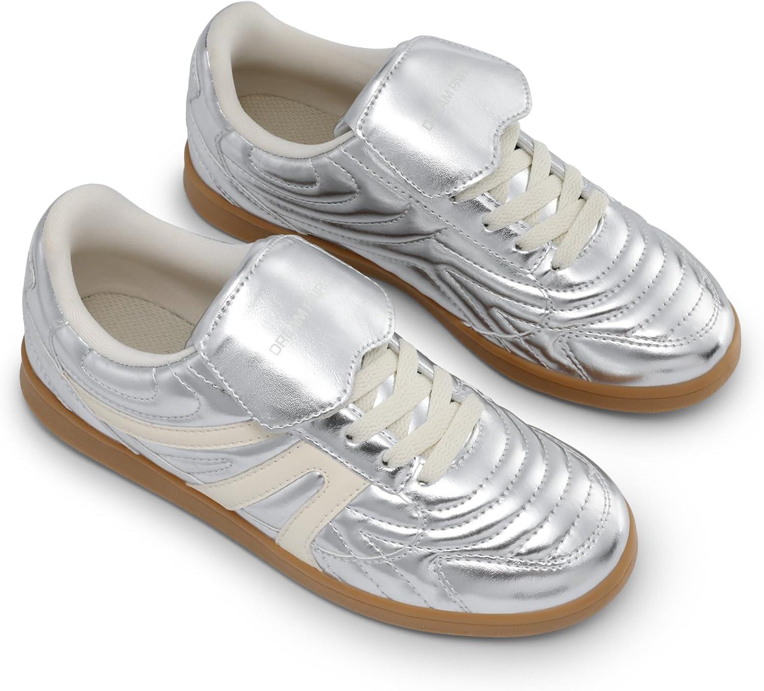 imageDREAM PAIRS Womens Tennis Sneakers Walking Casual LaceUp Footwear Comfortable Trendy FoldOver Design Fashion Sneakers ShoesSilver