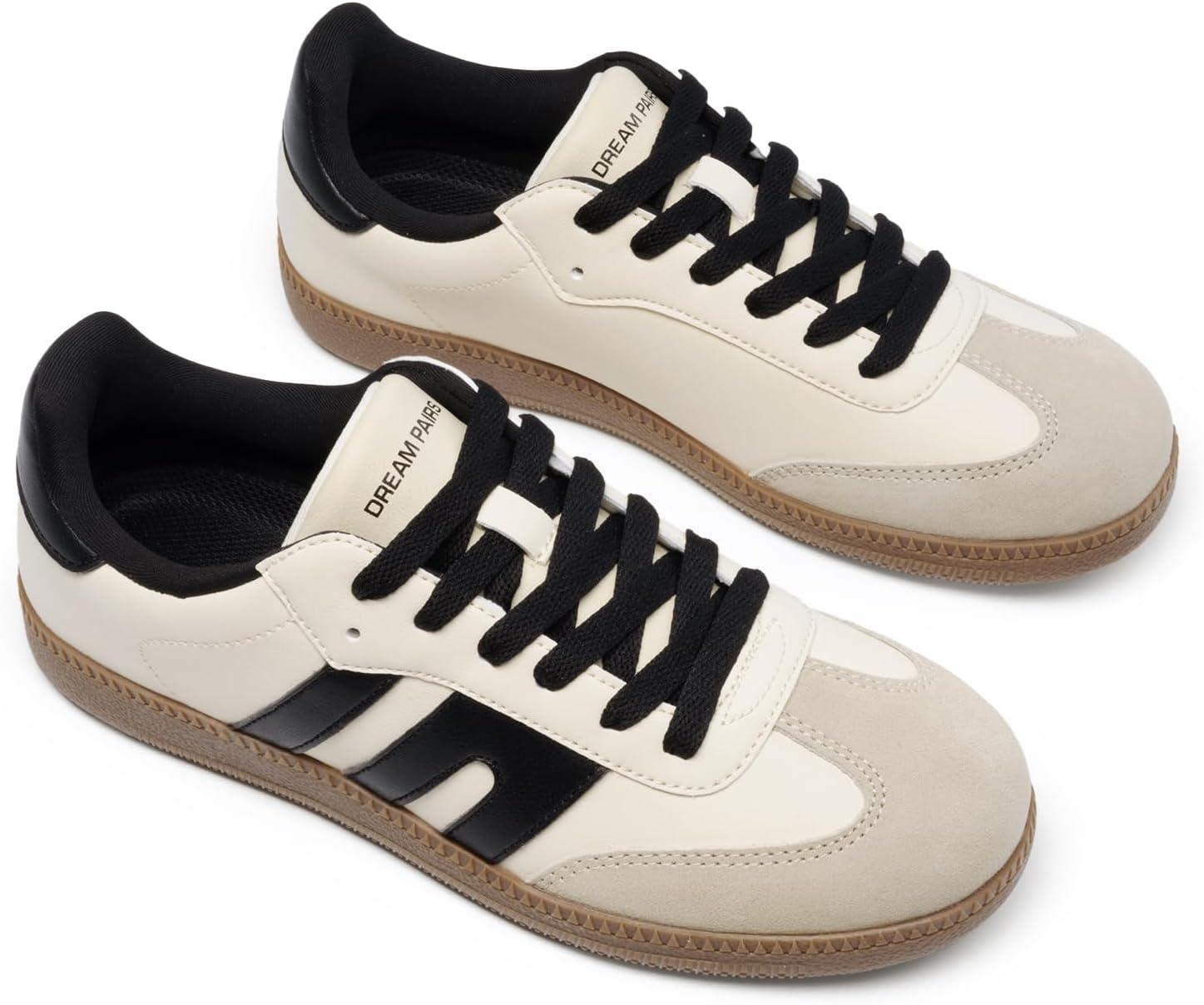 imageDREAM PAIRS Womens Tennis Sneakers Walking Flat LowTop Casual LaceUp Comfortable Nia Fashion Sneakers ShoesBeige Black
