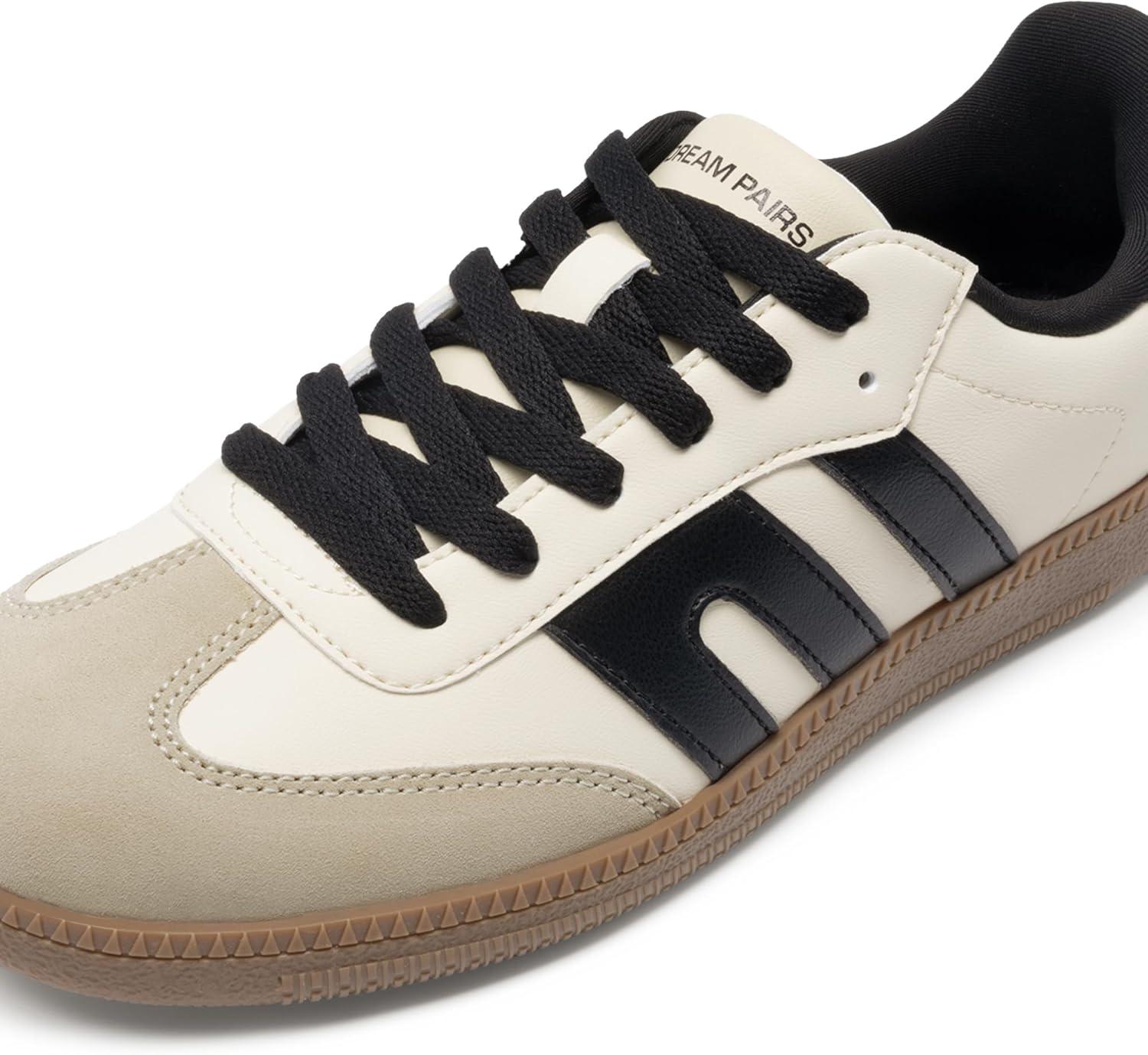 imageDREAM PAIRS Womens Tennis Sneakers Walking Flat LowTop Casual LaceUp Comfortable Nia Fashion Sneakers ShoesBeige Black