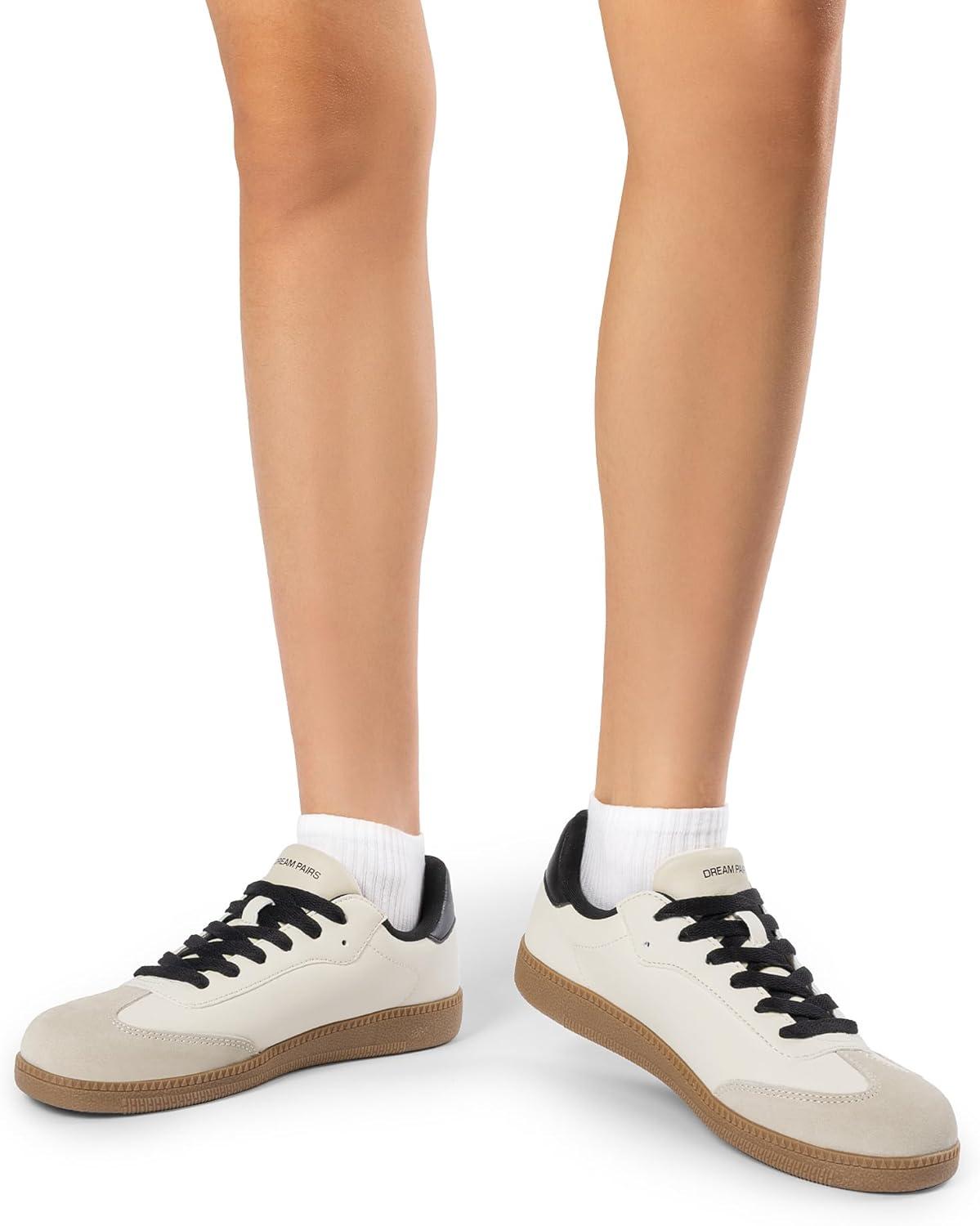 imageDREAM PAIRS Womens Tennis Sneakers Walking Flat LowTop Casual LaceUp Comfortable Nia Fashion Sneakers ShoesBeige Black