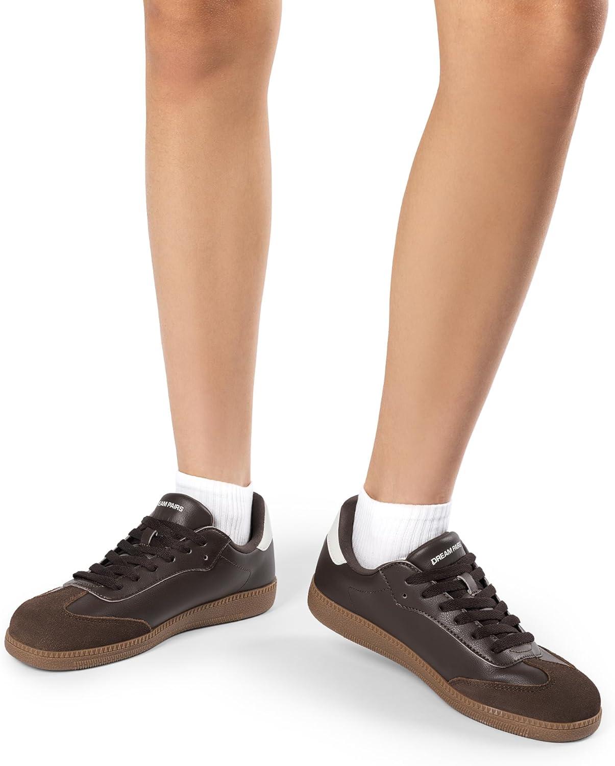 imageDREAM PAIRS Womens Tennis Sneakers Walking Flat LowTop Casual LaceUp Comfortable Nia Fashion Sneakers ShoesBrown