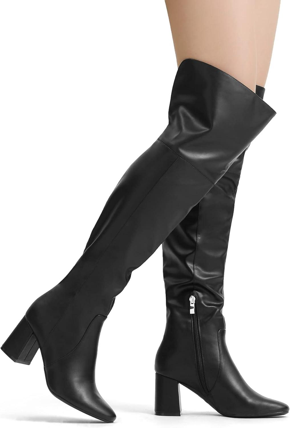 imageDREAM PAIRS Womens Thigh High Over the Knee Fashion Chunky Heel Long BootsBlackPu