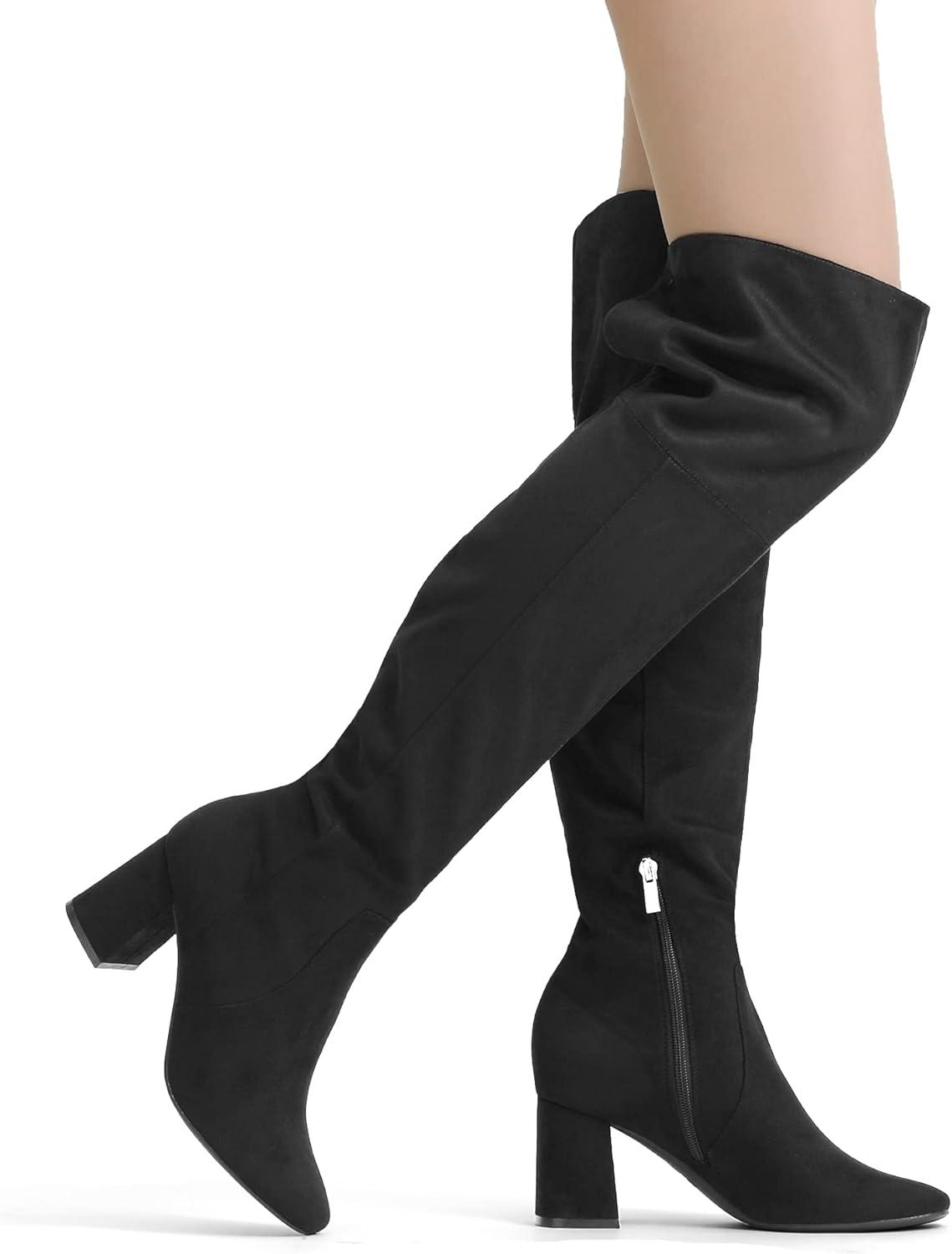 imageDREAM PAIRS Womens Thigh High Over the Knee Fashion Chunky Heel Long BootsBlackSuede