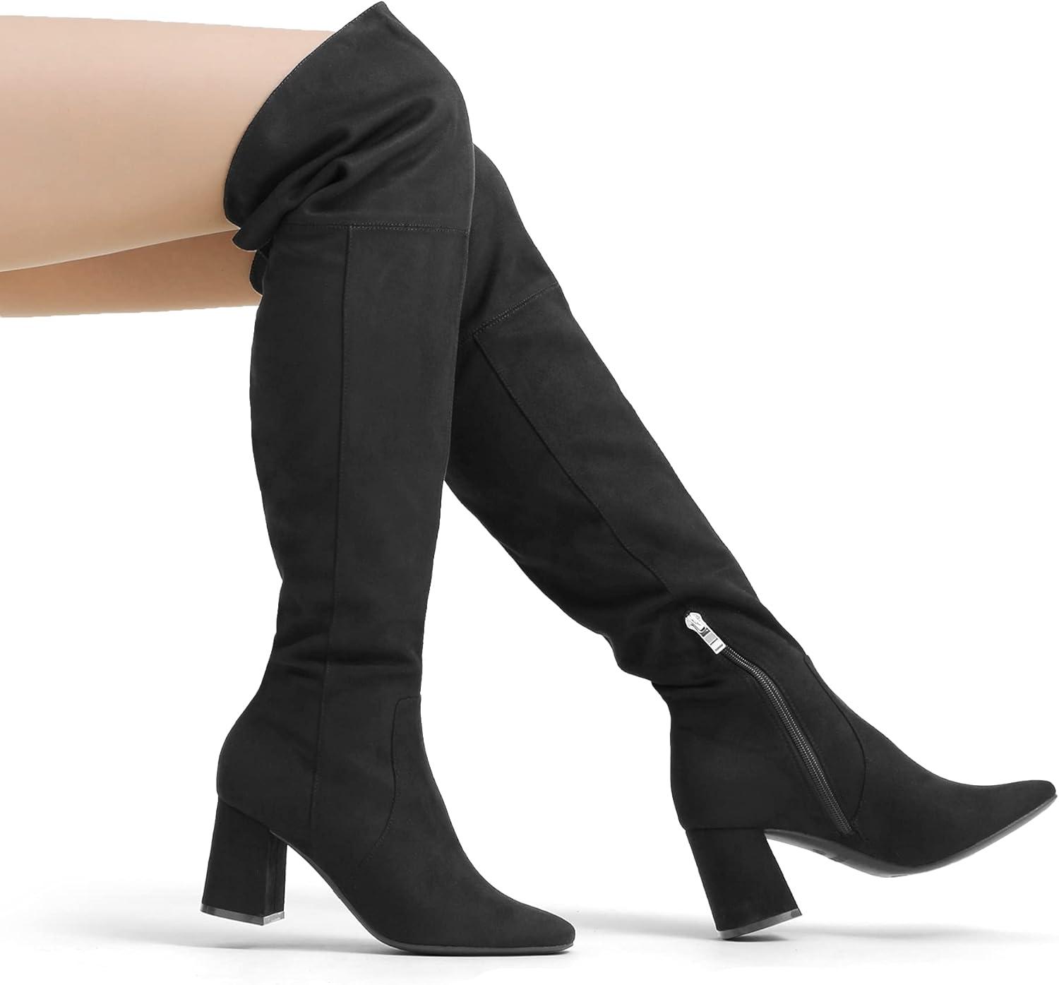 imageDREAM PAIRS Womens Thigh High Over the Knee Fashion Chunky Heel Long BootsBlackSuede
