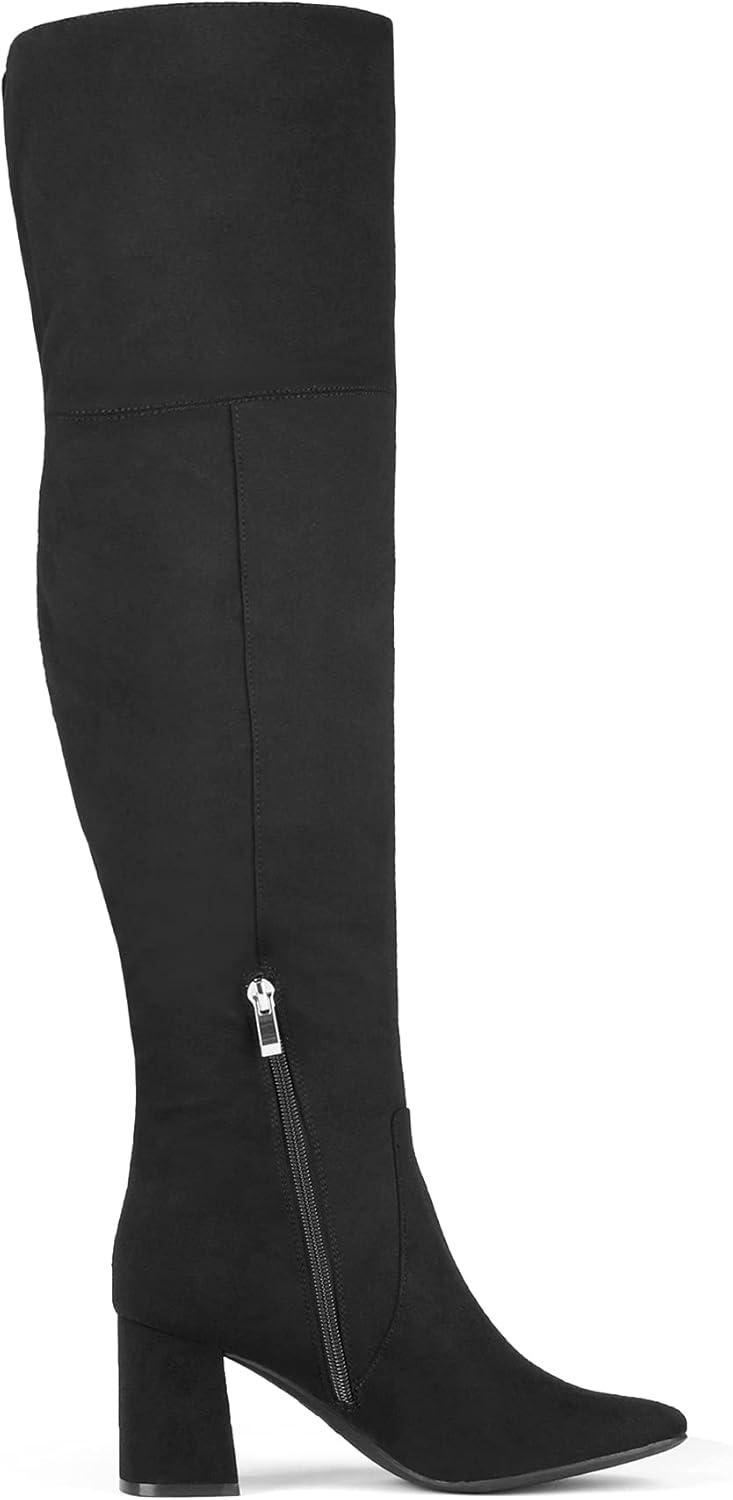 imageDREAM PAIRS Womens Thigh High Over the Knee Fashion Chunky Heel Long BootsBlackSuede