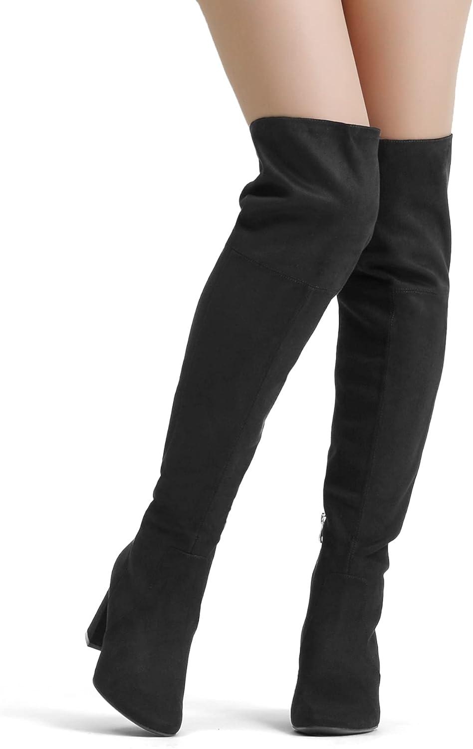 imageDREAM PAIRS Womens Thigh High Over the Knee Fashion Chunky Heel Long BootsBlackSuede