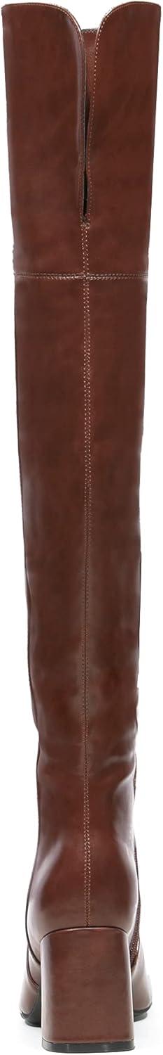 imageDREAM PAIRS Womens Thigh High Over the Knee Fashion Chunky Heel Long BootsBrownPu